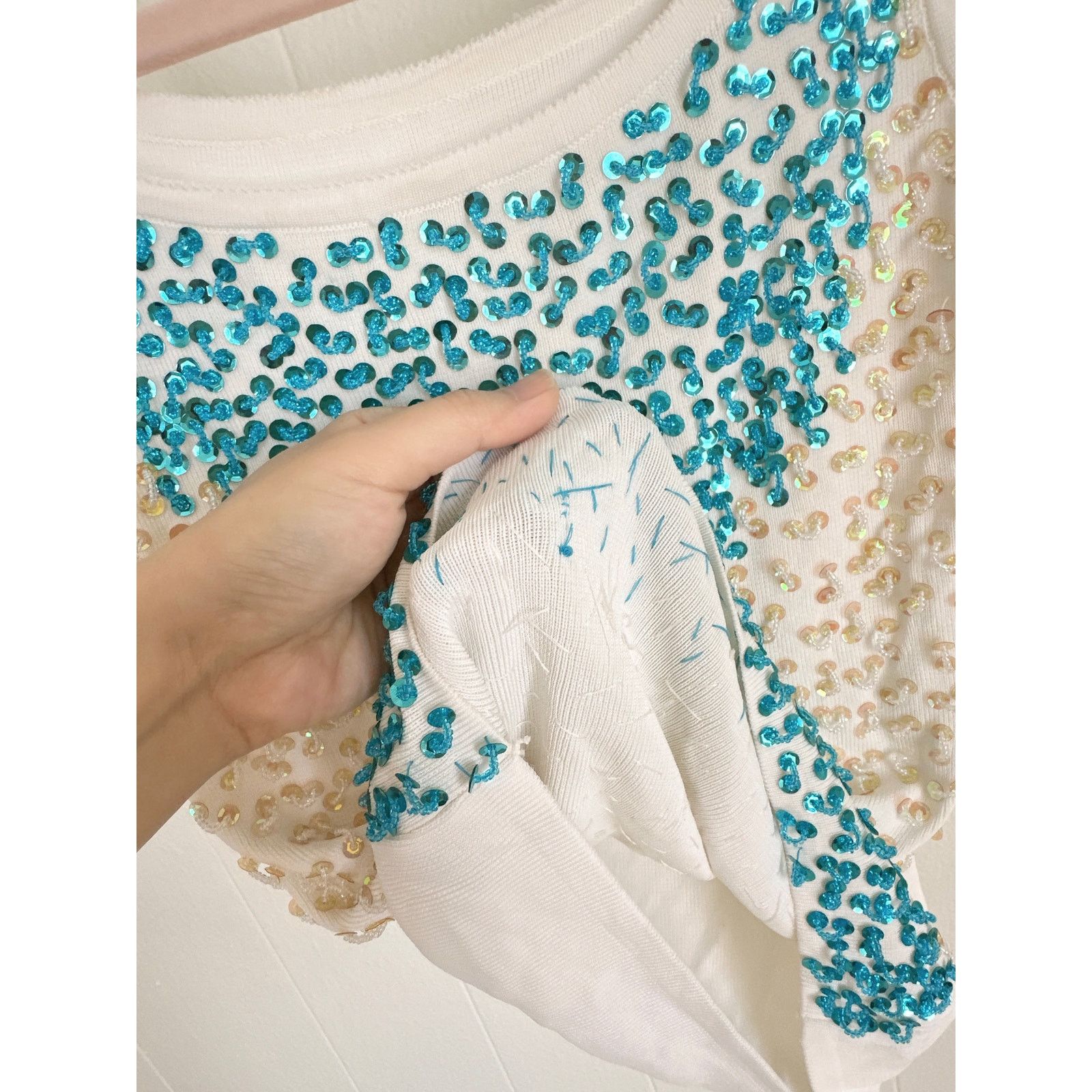 Handmade VTG 90s Artisanal Hand-Sewn Beaded Sequin Ribbed Top - S Size S / US 4 / IT 40 - 5 Thumbnail