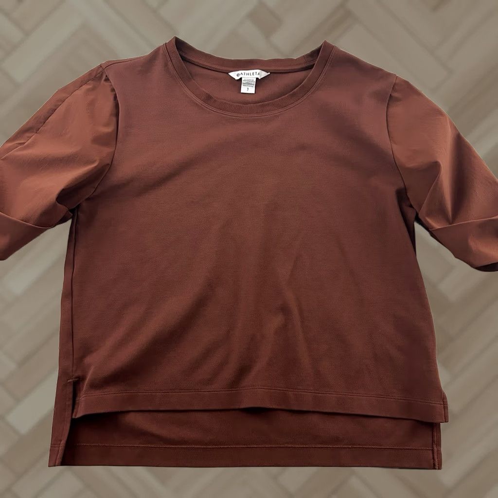 Athleta Athleta Harlow Hybrid T Short Rouched Sleeve Top Women's Small Brown Shirt Women S Brown Athleta Harlow Hybrid T Short Rouched Sleeve Top (S) Brown Size S / US 4 / IT 40 - 1 Thumbnail