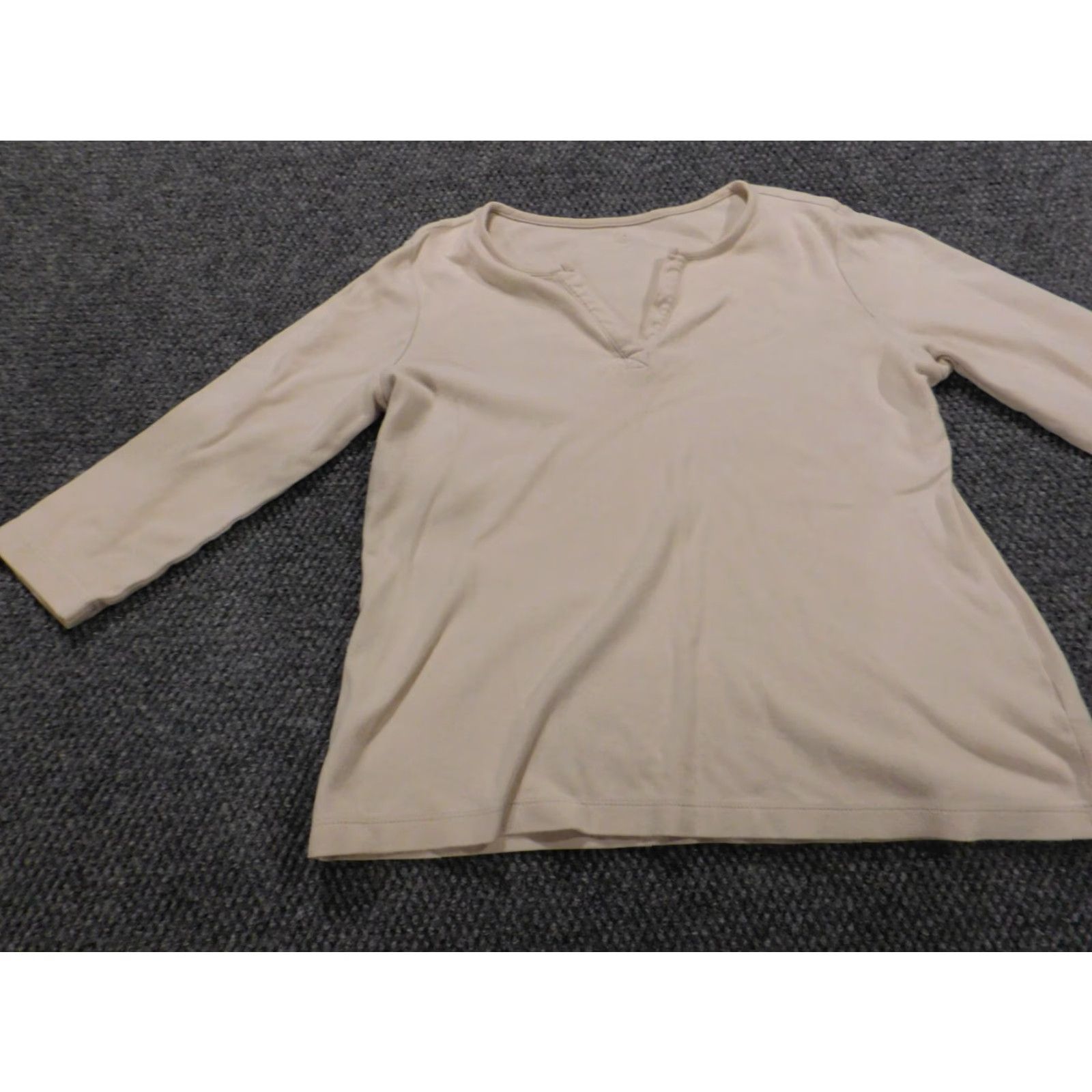Vintage Kim Rogers Blouse Womens M Beige Crew Neck Pullover Stretch Casual Regular Button Cotton Rayon Yep Comfortable Size M / US 6-8 / IT 42-44 - 3 Thumbnail