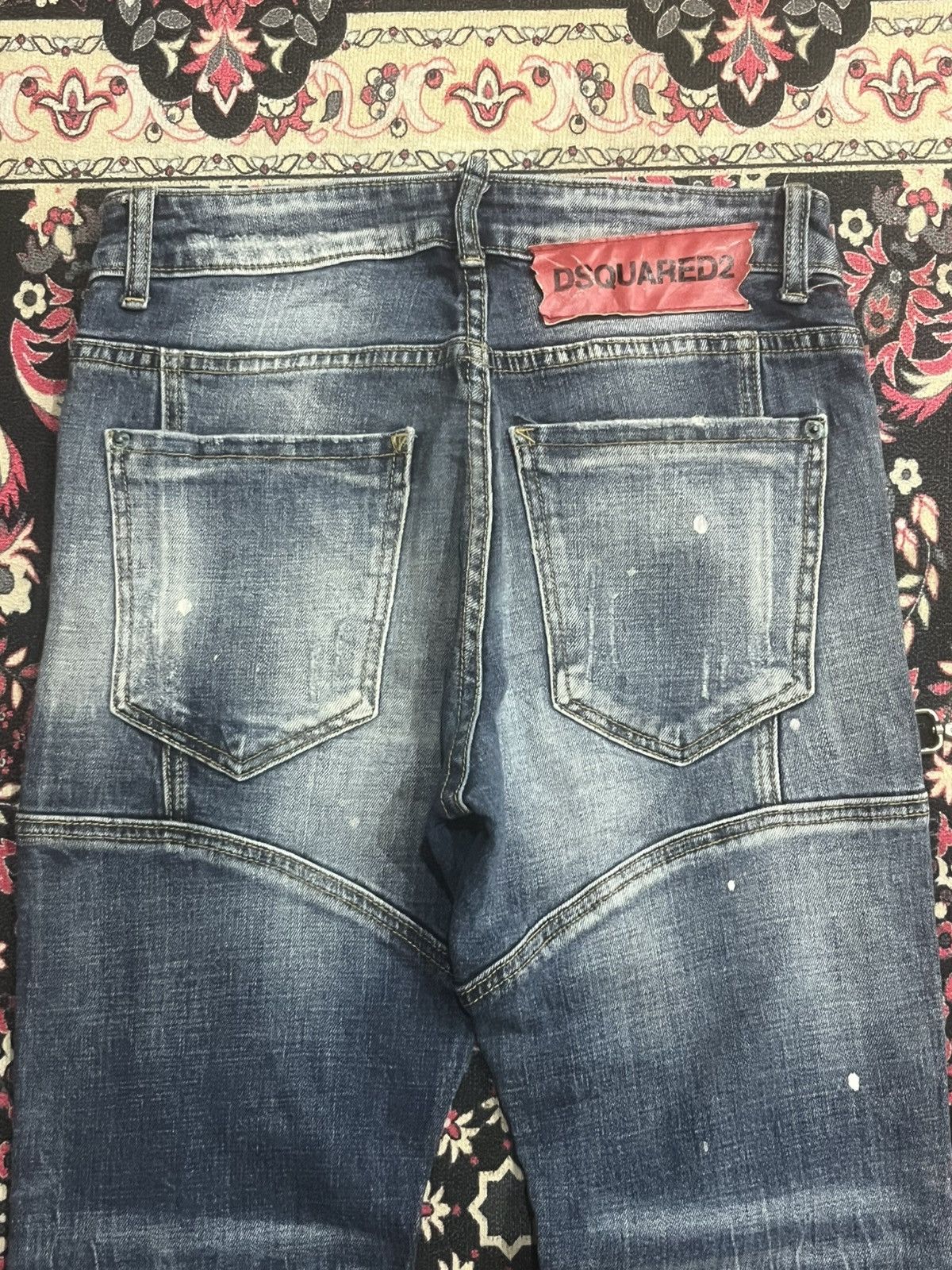 Dsquared2 Dsquared2 Blue Denim Slim Fit Paint Splatter Distressed Jean Size US 29 - 10 Thumbnail