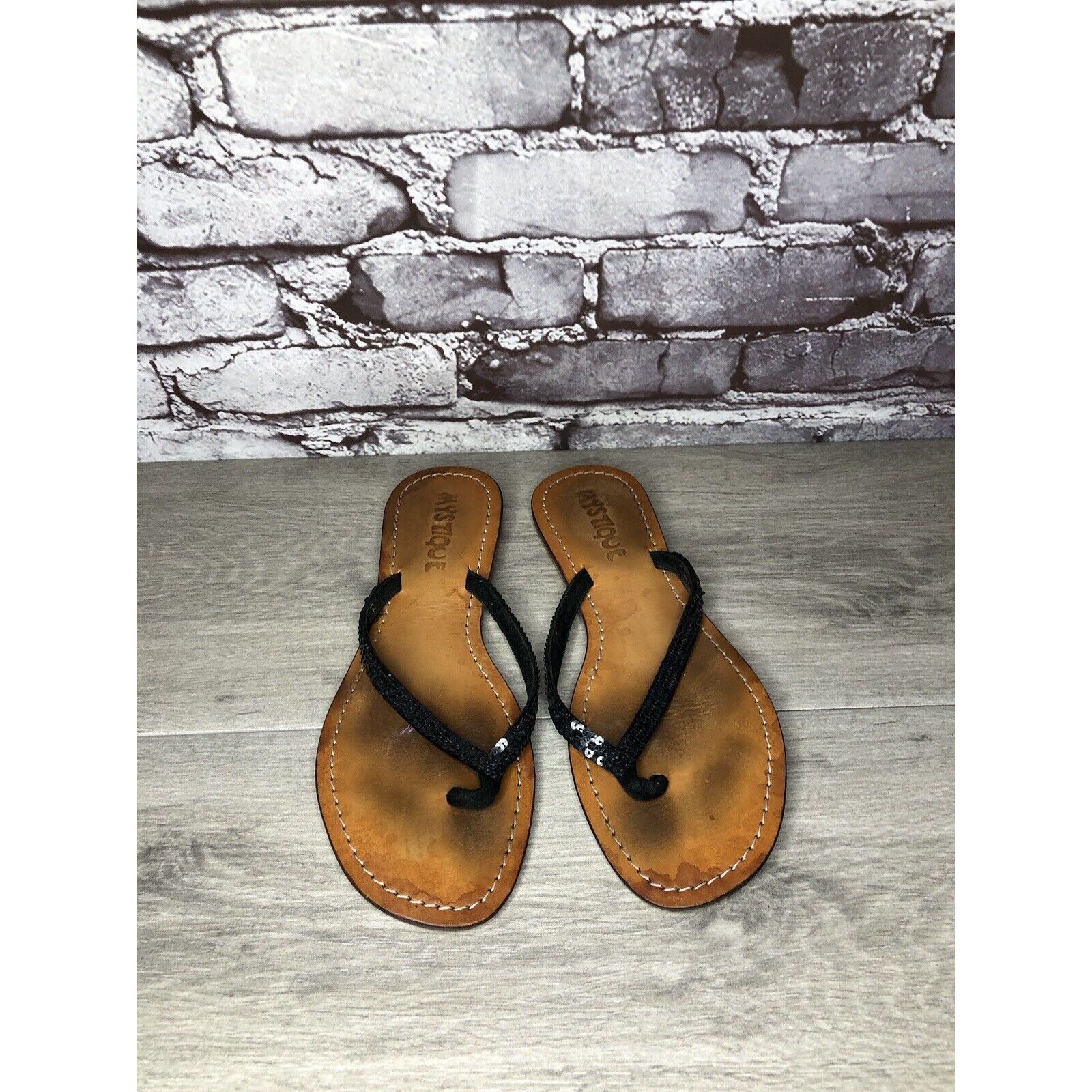 Other Mystique Black Leather Snake Skin Thong Flip Flops Sandals W Size US 9 / IT 39 - 16 Thumbnail