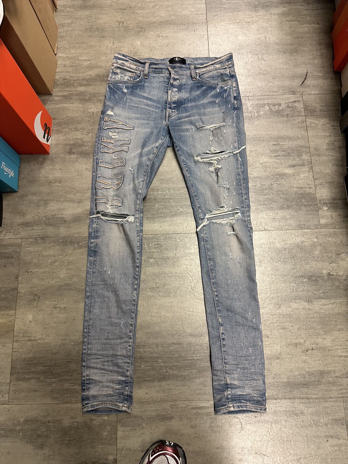 image of Amiri Denim Logo Jeans Pre Owned Size 31 in Blue, Men's