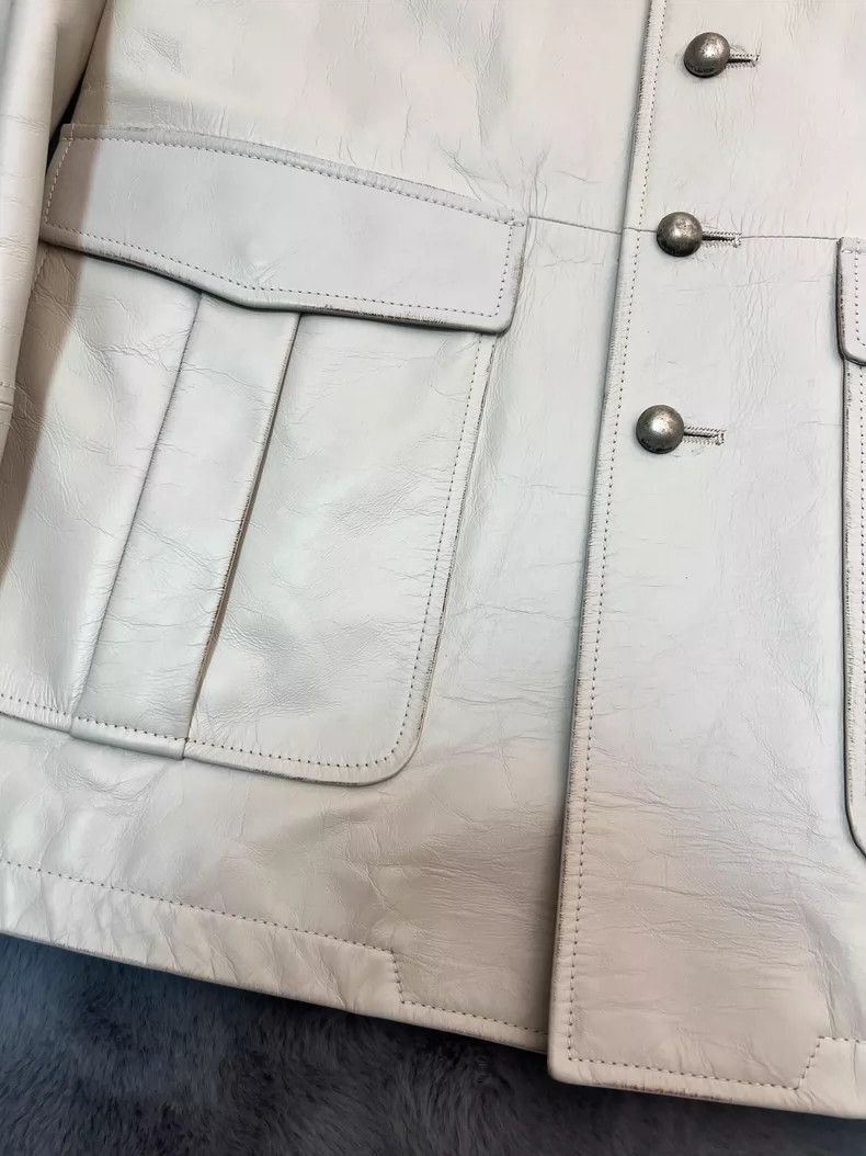 Saint Laurent Paris Saint Laurent White Leather Jacket with Pockets-2507 Size US L / EU 52-54 / 3 - 8 Thumbnail