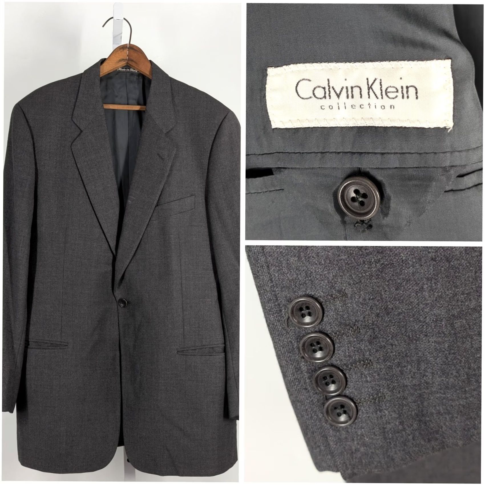 Calvin Klein VINTAGE Calvin Klein Collection Blazer Jacket Mens 42 Regular Wool Gray Italy GFT 90s Contemporary/Office Classic Size 42R - 2 Thumbnail
