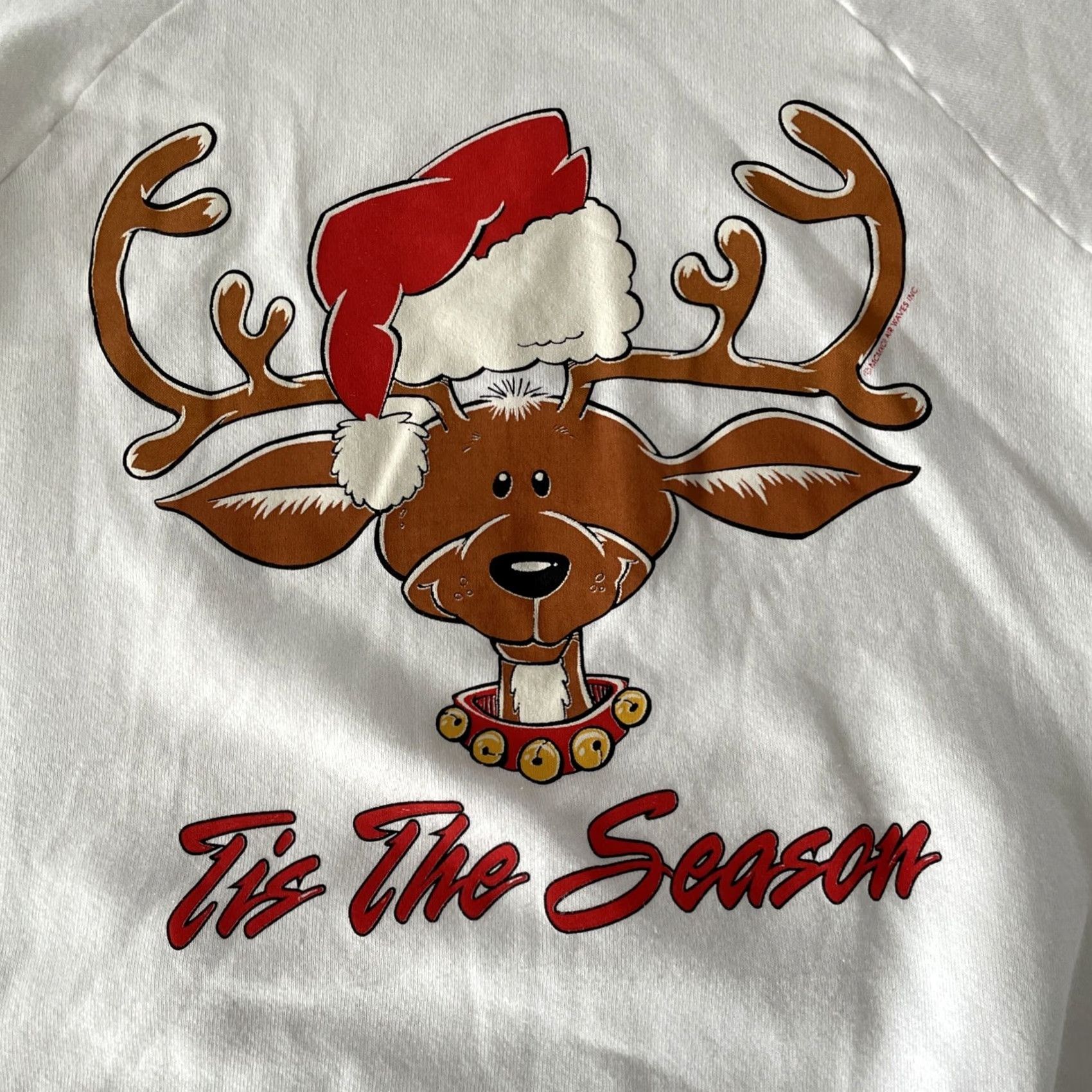 Fruit Of The Loom VINTAGE 90s Christmas Sweater Shirt Womens L White Reindeer Holiday Knit Pullover Nike? Size L / US 10 / IT 46 - 2 Thumbnail