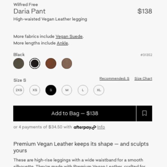 Aritzia Aritzia Wilfred Daria Faux Leather Leggings - S, 32” Inseam Size 28" / US 6 / IT 42 - 8 Thumbnail
