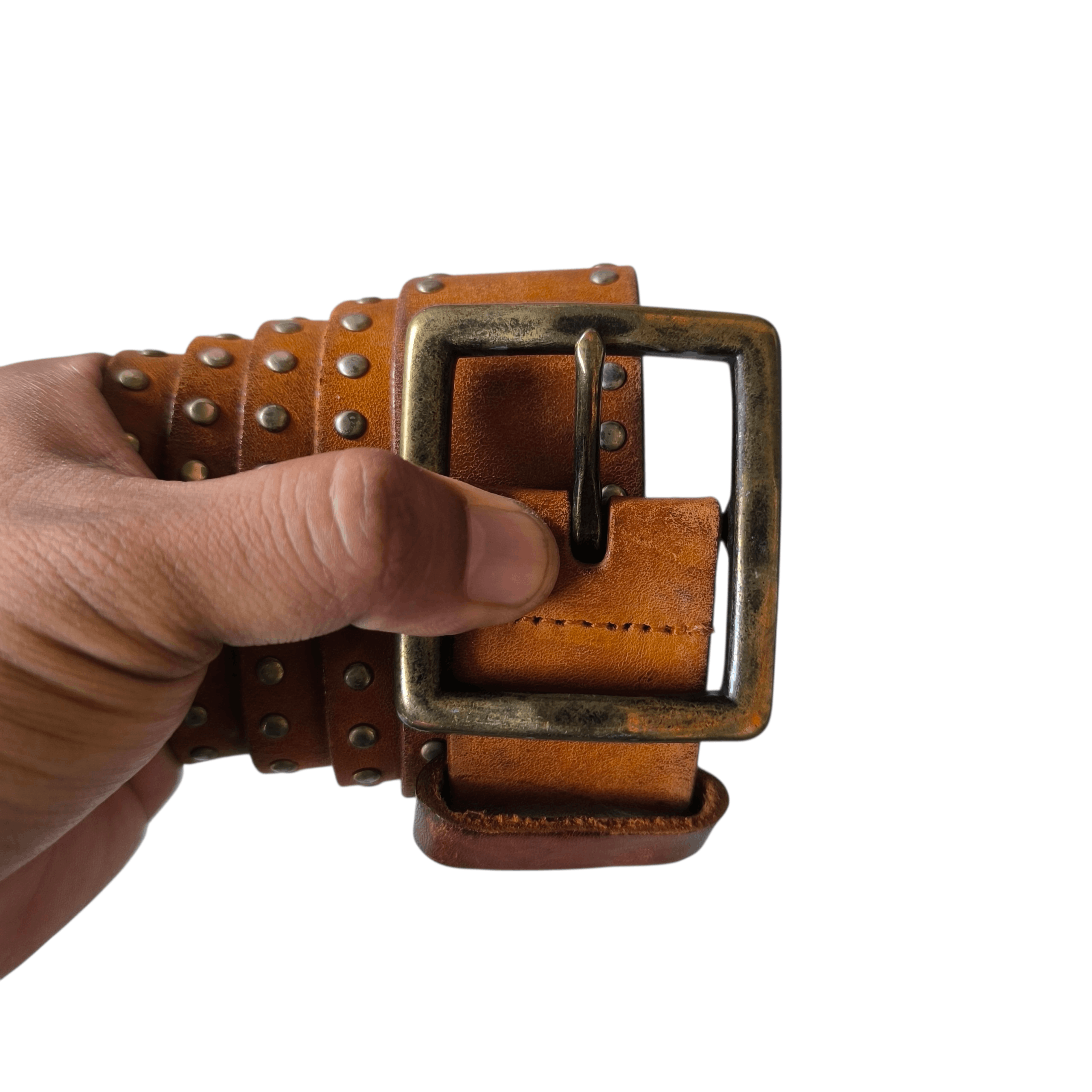 If Six Was Nine 💥 Vintage solid brass garrison stud punk rock leather belt Size ONE SIZE - 2 Thumbnail