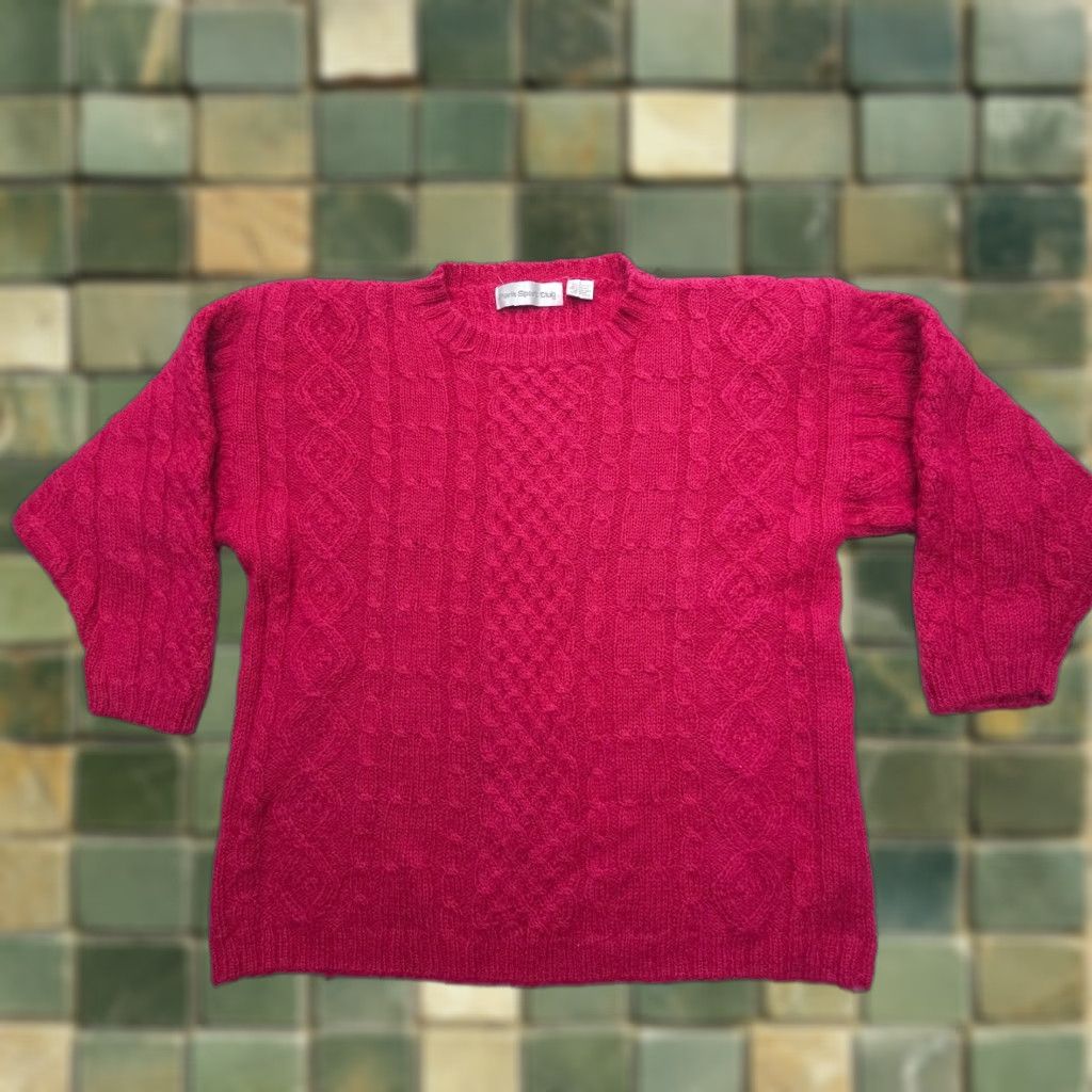 Vintage VINTAGE Paris Sport Club Mohair Blend Cable Knit Sweater Womens Large Pink Mohair Cable-Knit Pullover Winter Fall Spring Mock Neck Skirt? Size L / US 10 / IT 46 - 1 Thumbnail