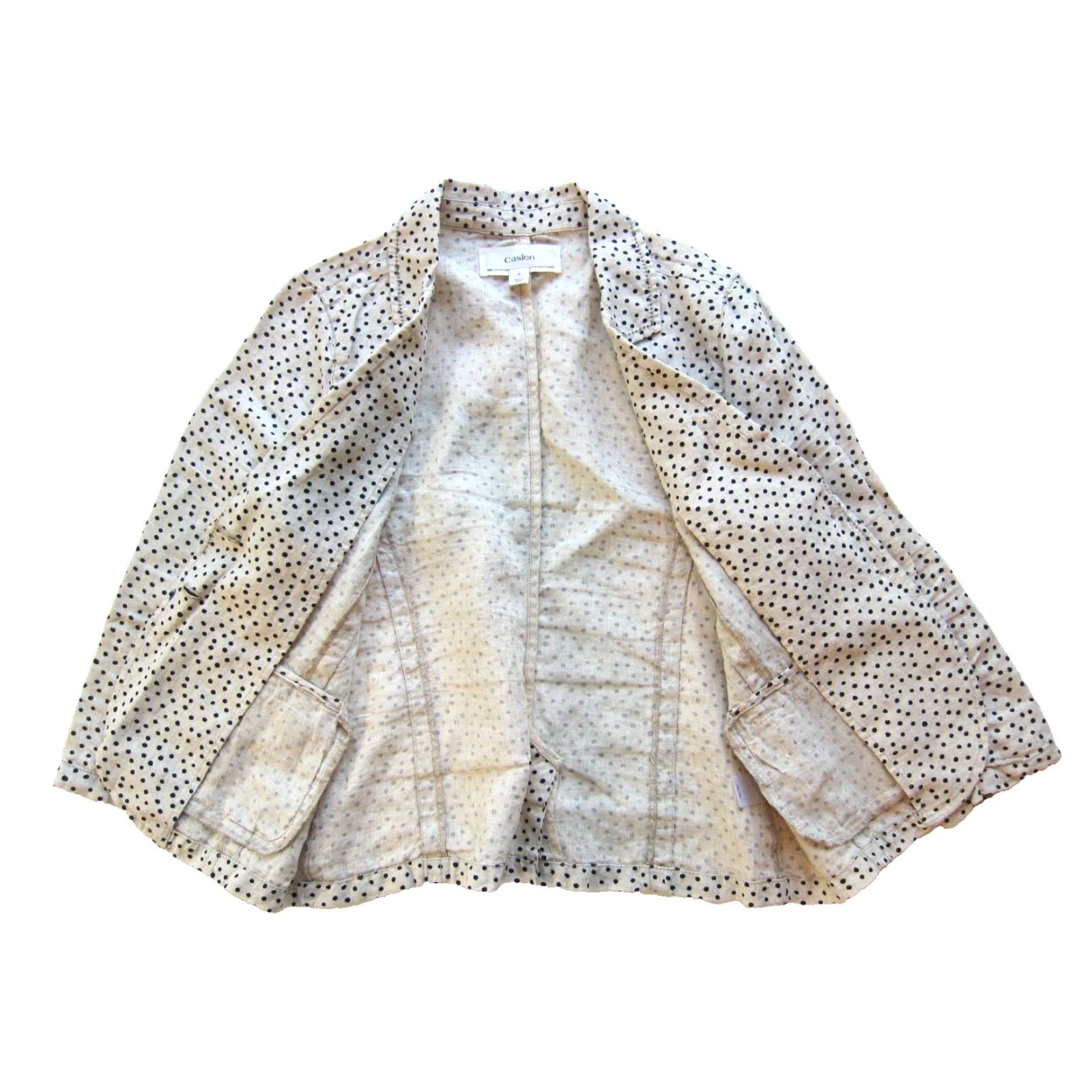 Vintage Caslon Blazer Woman S 3/4 Sleeve Ivory Linen Polka Dot Pocket Jacket Small Size S / US 4 / IT 40 - 5 Thumbnail
