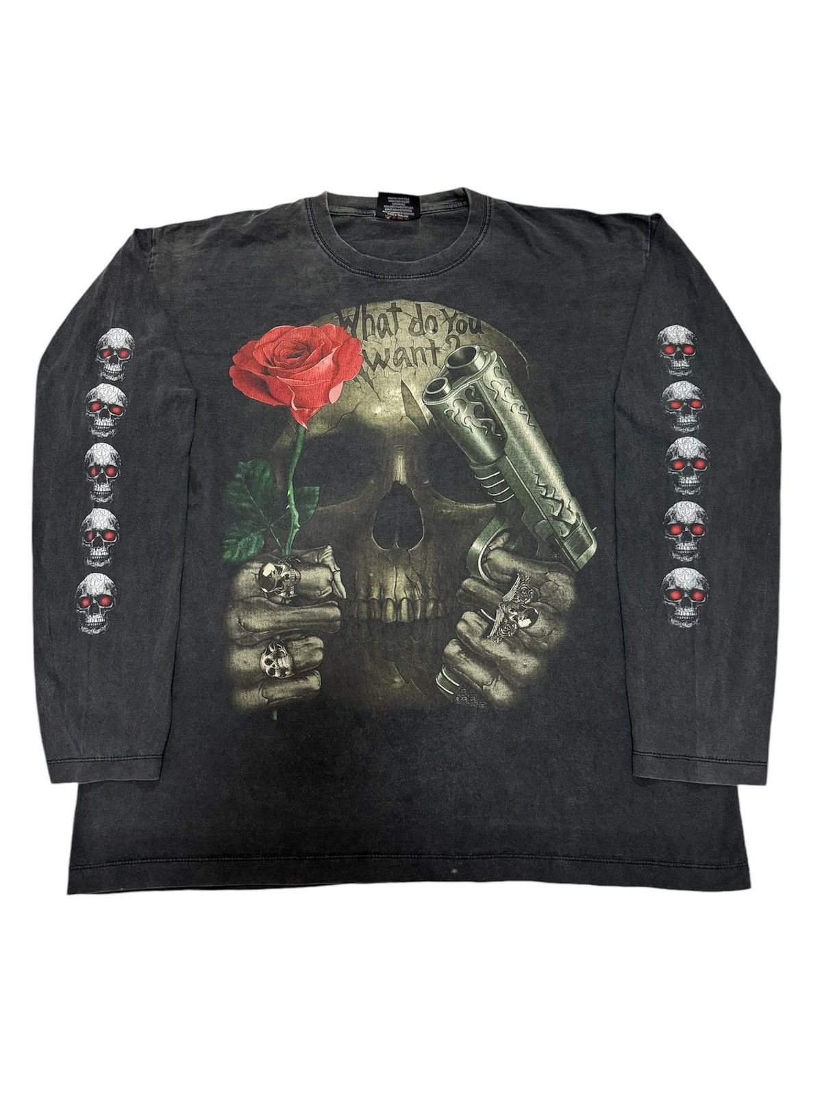 Vintage ROCK CHANG GUN n ROSES SKULLS MIRROR OVERPRINT BOOTLEG L/S Size US XL / EU 56 / 4 - 1 Thumbnail