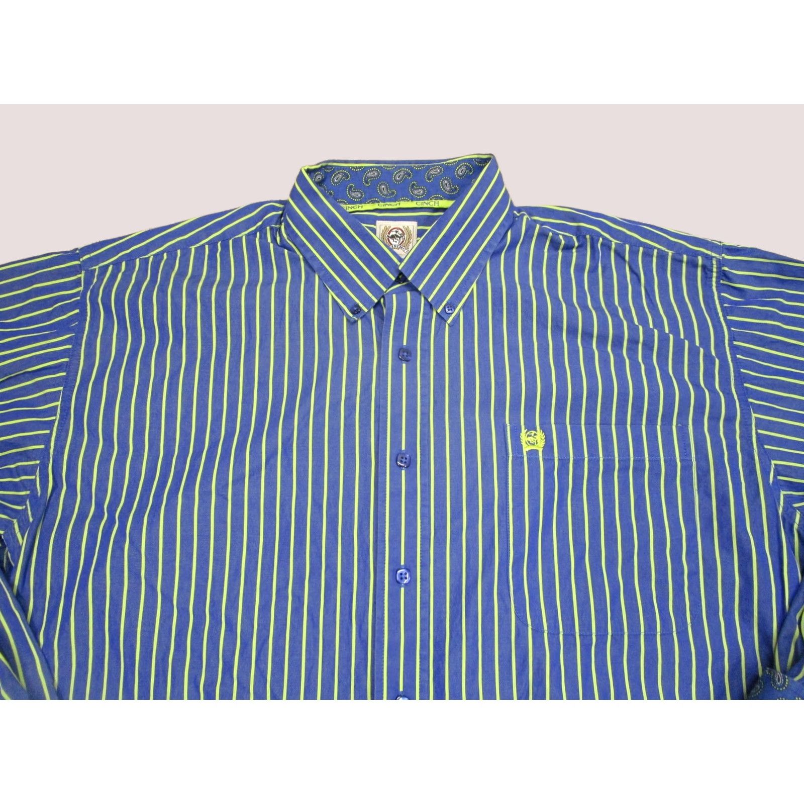 Vintage Cinch Shirt Mens Large Blue Striped Button-Down Western Paisley Embroidered Cuffs - Casual Dress Shirt Size US L / EU 52-54 / 3 - 1 Thumbnail
