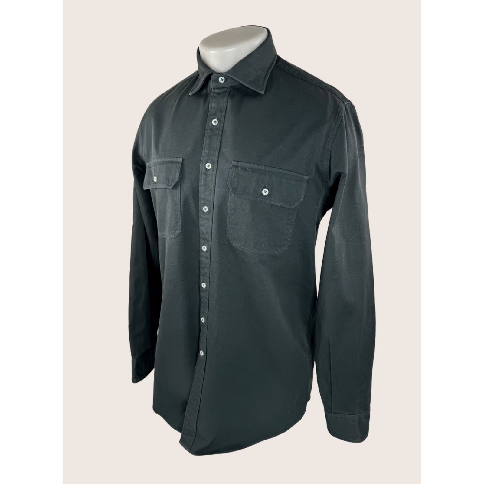 Sid Mashburn SID MASHBURN Heavy Duty Cotton Canvas Mens M / L Work Shirt Green Cotton Canvas Button-Up Long Sleeve Shirt Mens Size M Corded Workwear Size US M / EU 48-50 / 2 - 1 Thumbnail
