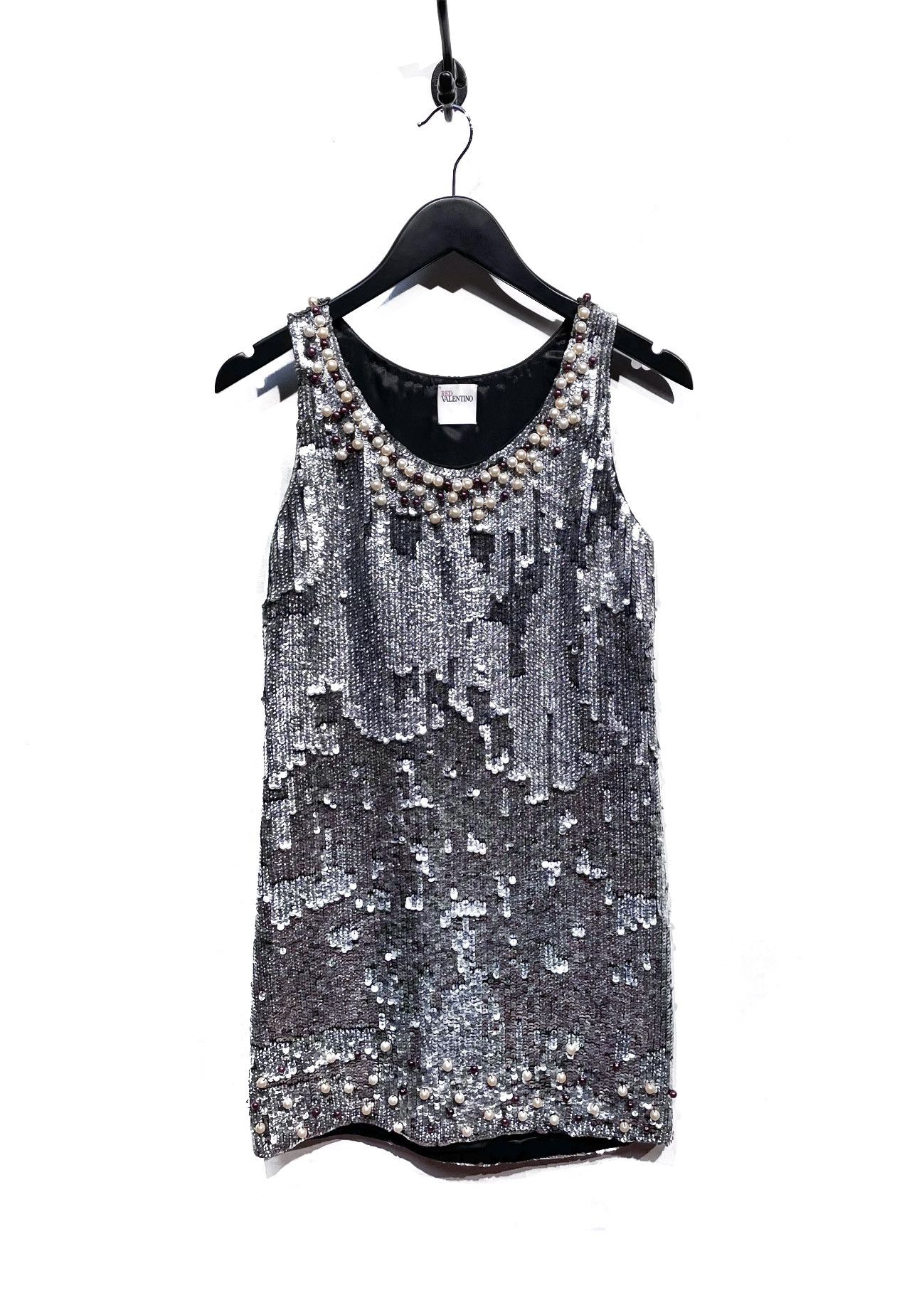 RED Valentino Red Valentino Silver Sequin Pearl Embellished Mini Dress Size S / US 4 / IT 40 - 1 Thumbnail
