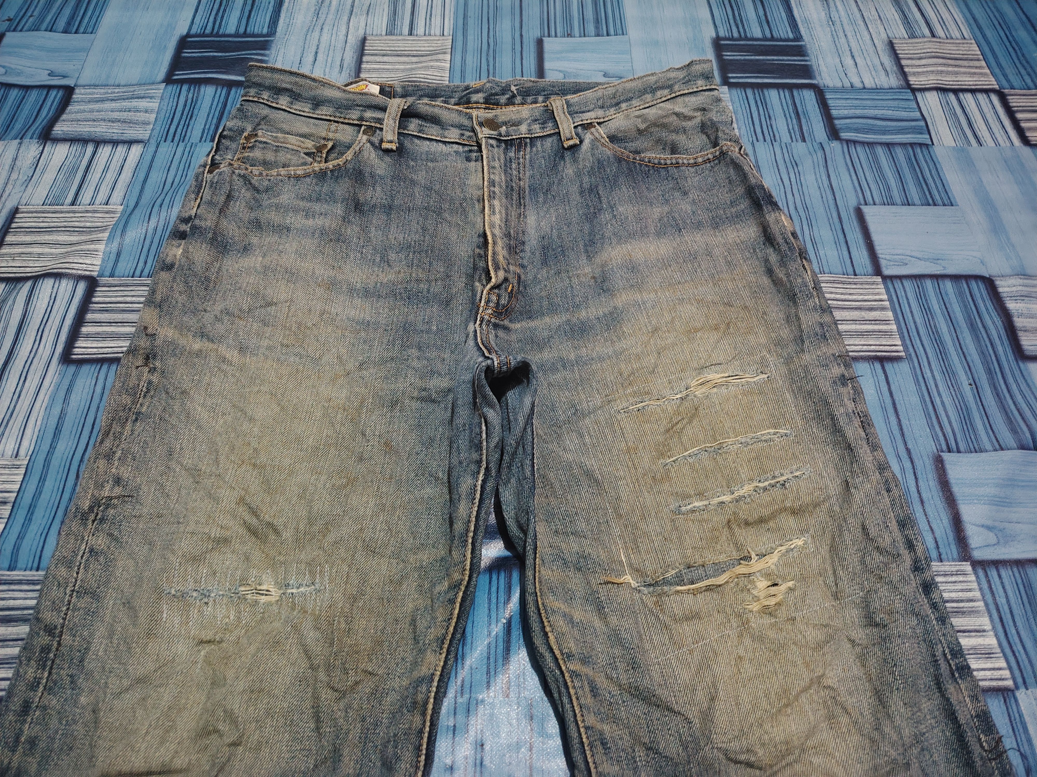 Big John Japanese Big John Distressed Jeans Baggy Style Size US 33 - 3 Thumbnail