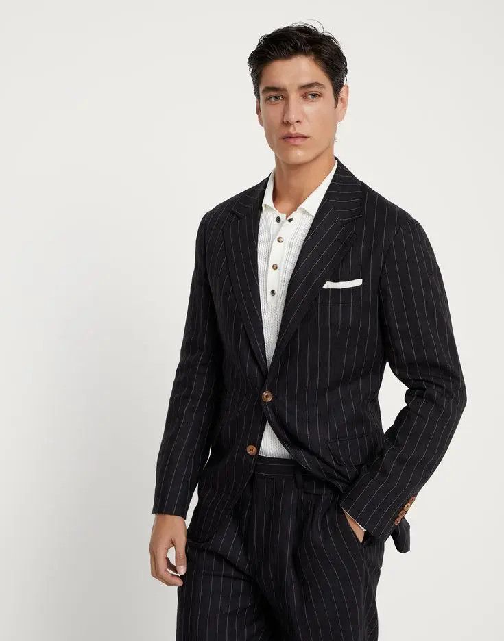 Brunello Cucinelli o1w1db10725 Jacket Linen in Black Size US M / EU 48-50 / 2 - 1 Thumbnail