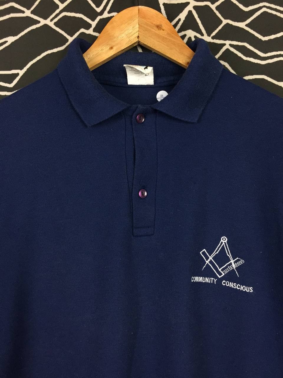 Vintage Vtg Community Conscious Illuminati Freemason Polo Tee Size US L / EU 52-54 / 3 - 4 Thumbnail