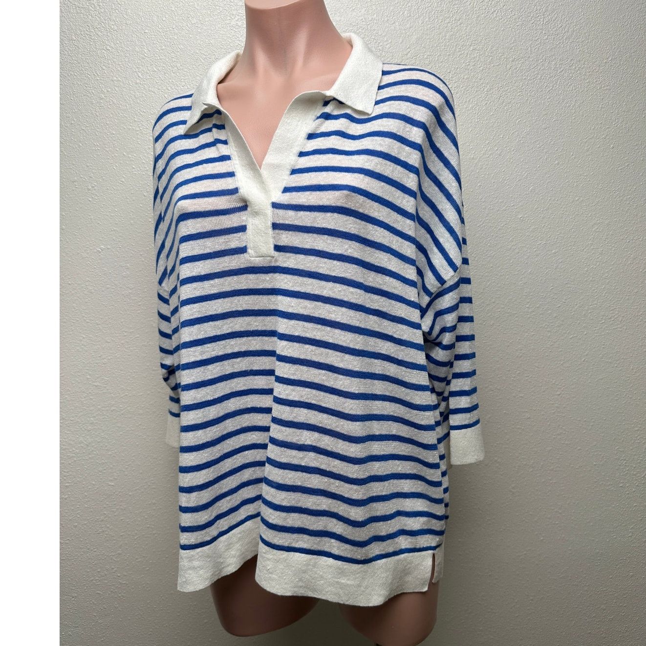 Other Poetry Ivory Blue Stripe Collared V-Neck Boxy Sweater US 12 Size XL / US 12-14 / IT 48-50 - 5 Thumbnail