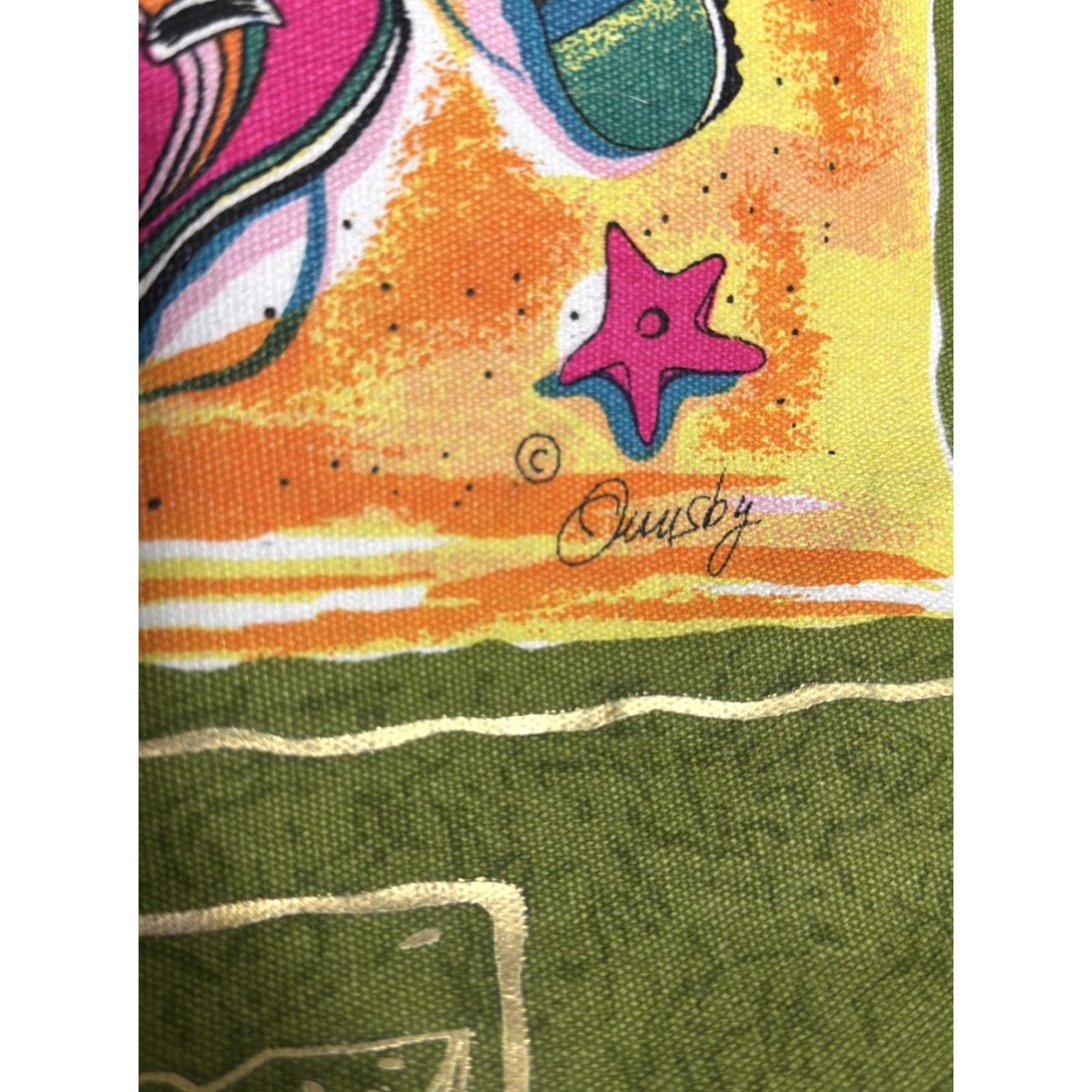 Annex Anne Ormsby Beach Scene Zip Beach Bag Tote Xtra Large Green Boho Size ONE SIZE - 5 Thumbnail