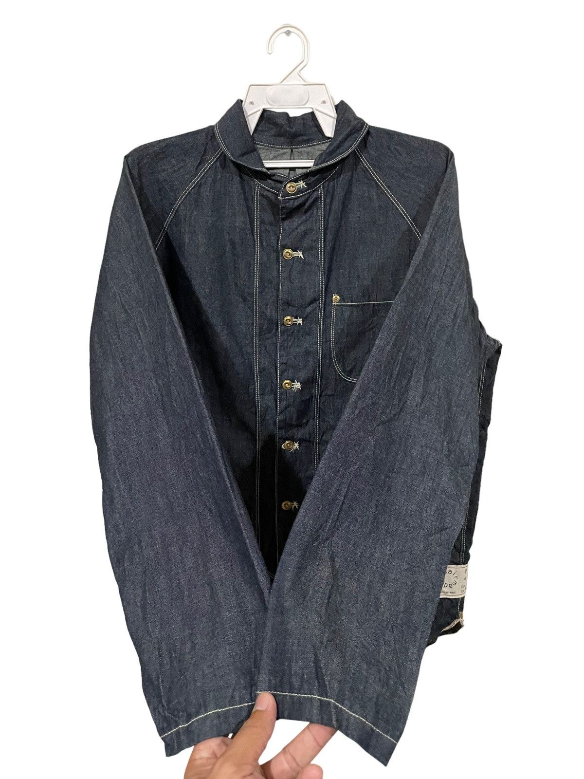 Japanese Brand Japan Made Chairmade Denim Military Shawl Collar Shirts Size US L / EU 52-54 / 3 - 6 Thumbnail