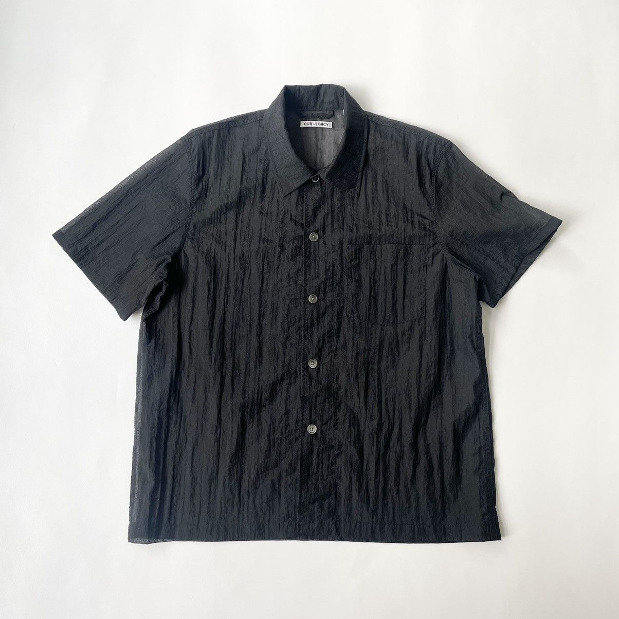 image of Our Legacy Black Grid Nylon Mesh Box Shirt, Men's (Size Medium)