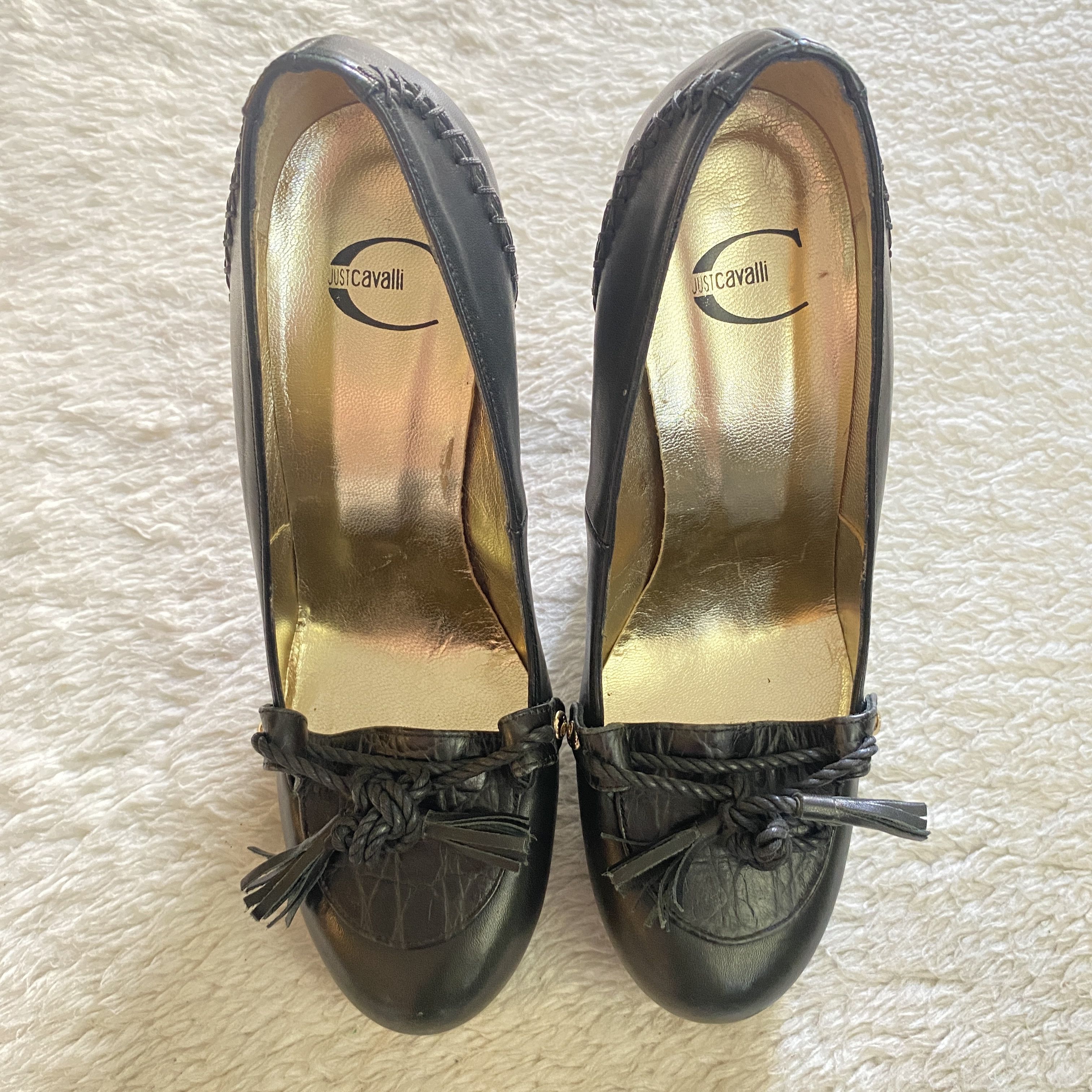 Just Cavalli Vintage JUST CAVALLI Black Leather Platform Heels Size US 8.5 / IT 38.5 - 4 Thumbnail