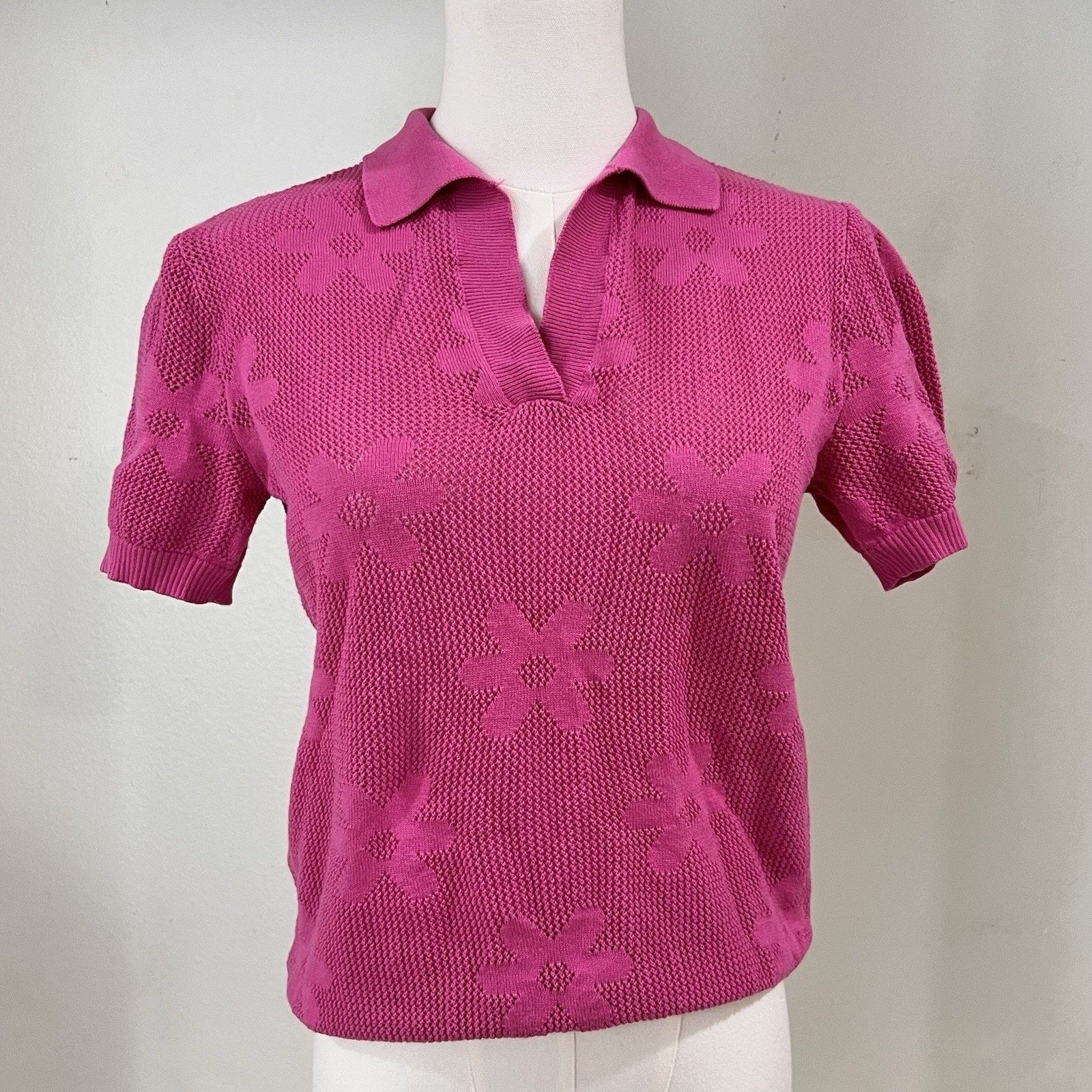 Beach Riot BEACH RIOT Liliana Polo Top XS Floral Pink Resort Preppy Size XS / US 0-2 / IT 36-38 - 2 Thumbnail