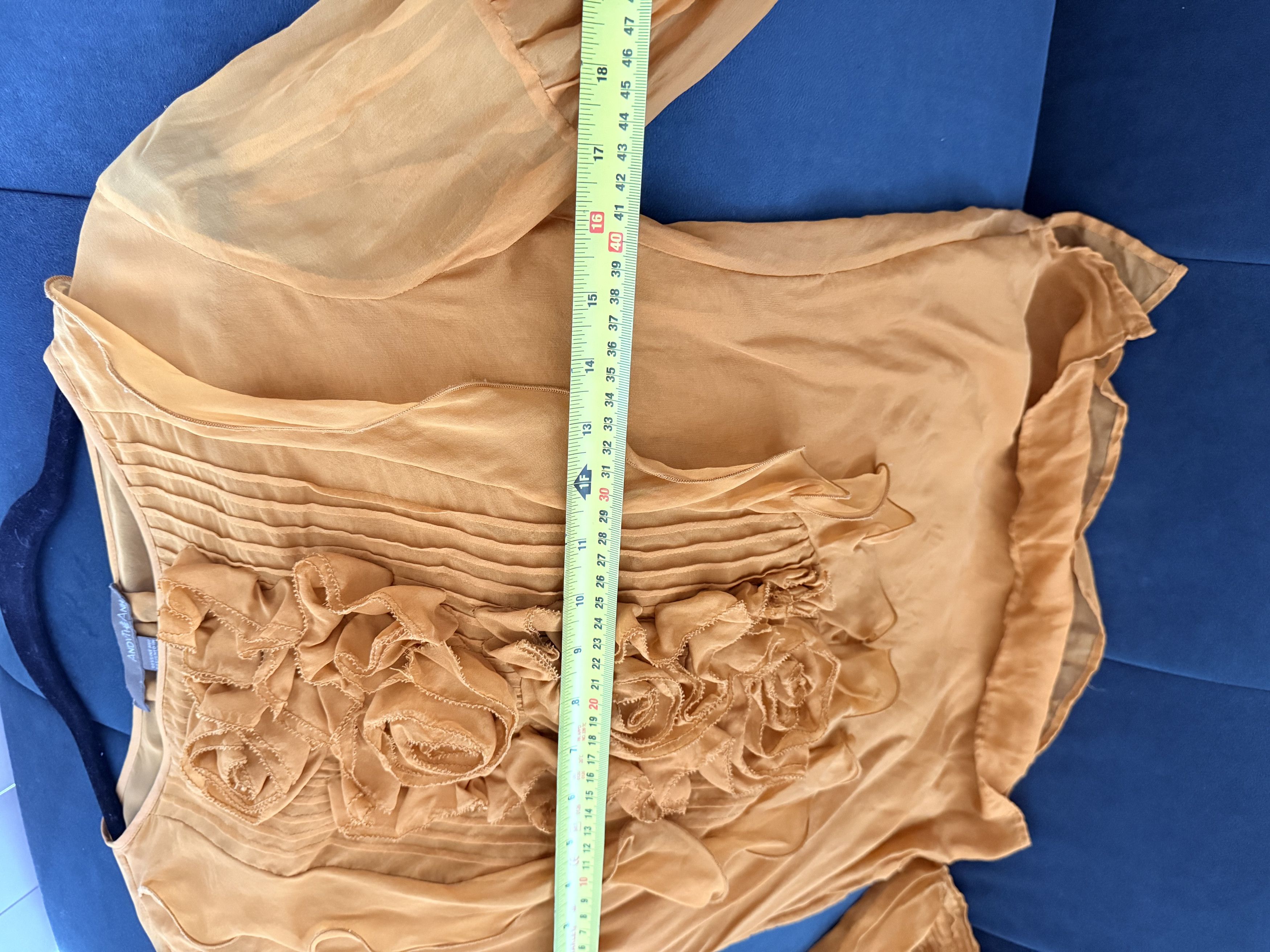 Other ANDY THE ANH 100% Silk Blouse Mustard Ruffle Floral Top Sz 4 Size S / US 4 / IT 40 - 8 Thumbnail