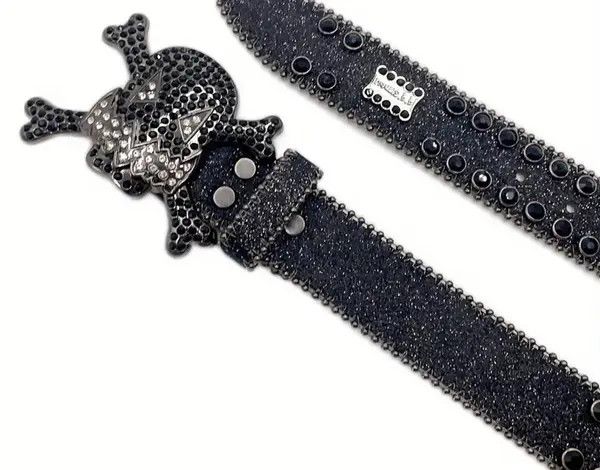Leather Fujiwara x Hori Y2K Rhinestones Skull PU Leather Belt Size ONE SIZE - 8 Thumbnail