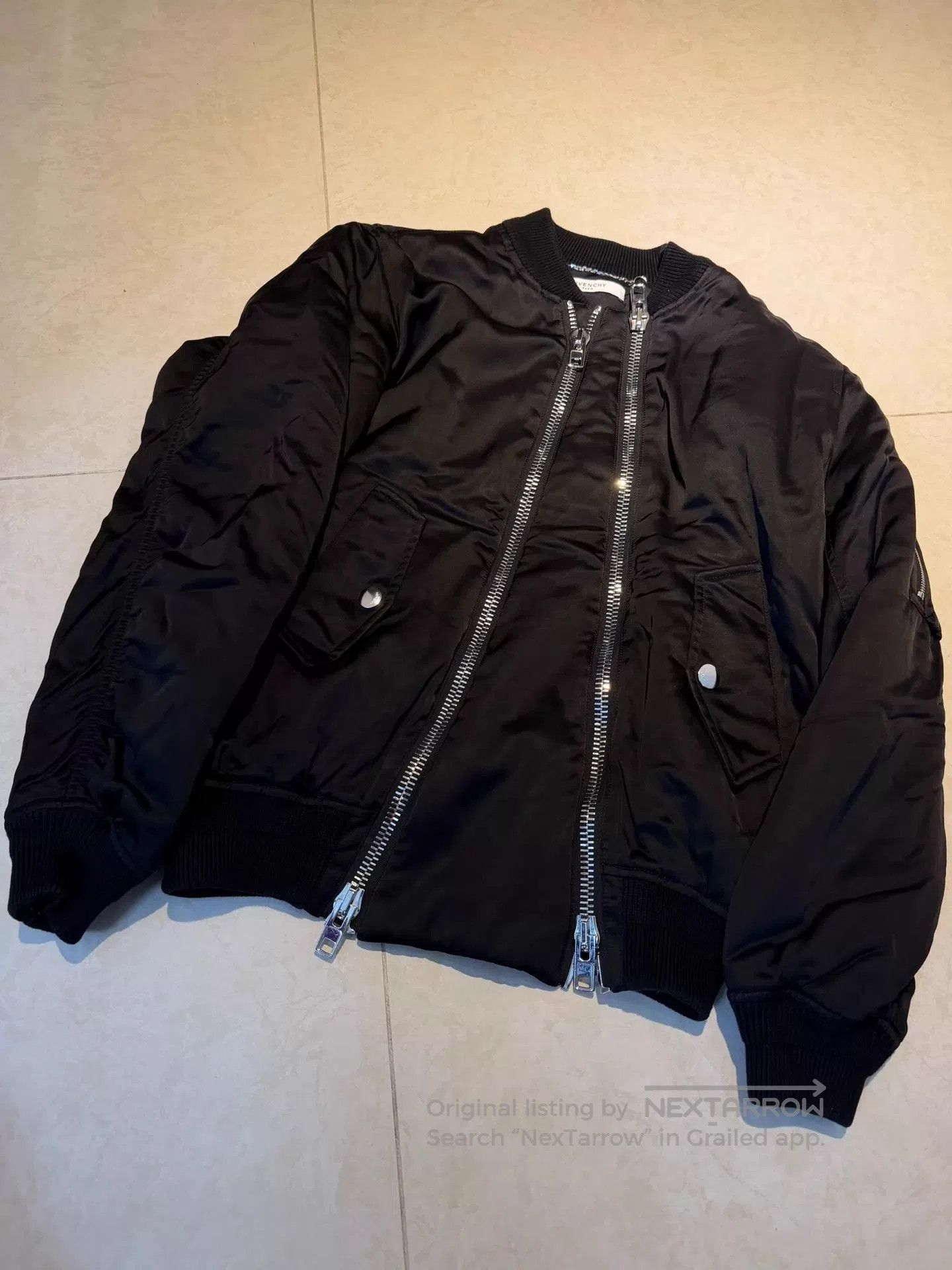 Givenchy Black Satin Bomber Jacket with Double Zippers. Size US S / EU 44-46 / 1 - 1 Thumbnail