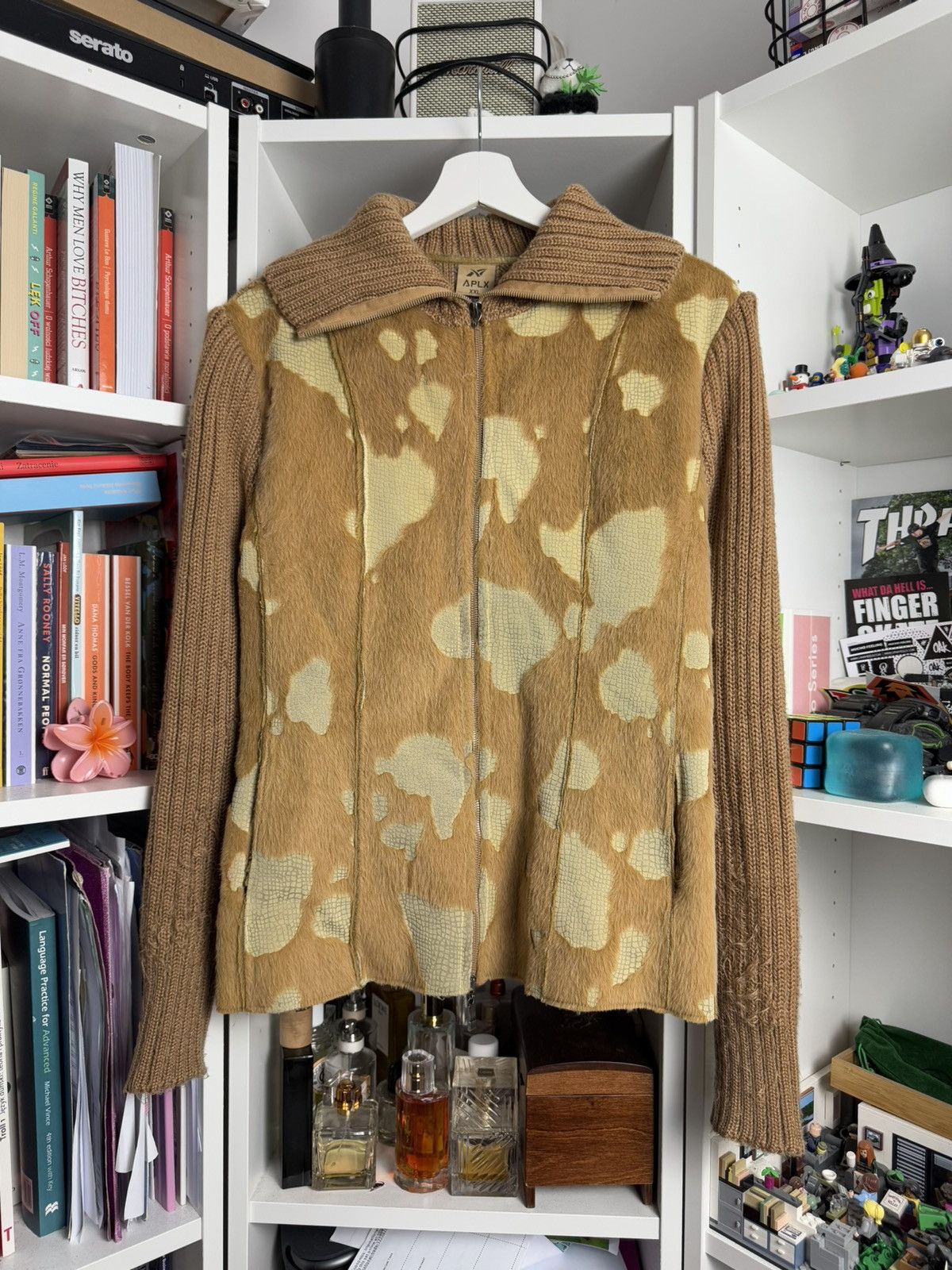 Japanese Brand VIntage y2k cowprint zip ribbed sweater avantgarde archive Size L / US 10 / IT 46 - 1 Thumbnail