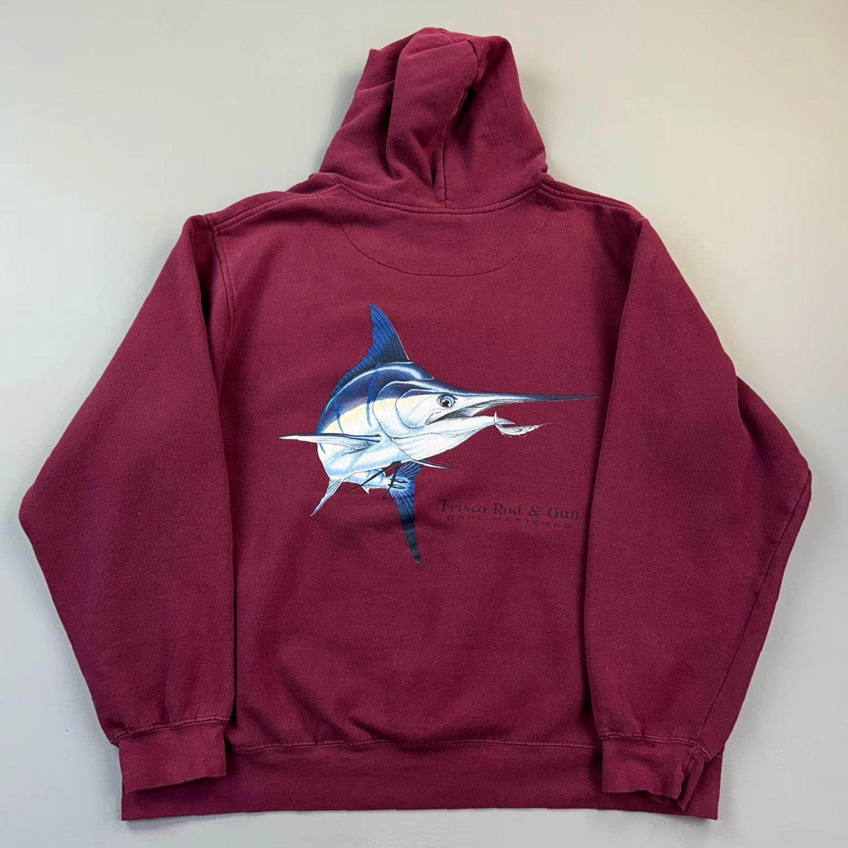 Soffe VINTAGE Soffe Hoodie Mens XL Maroon Frisco Rod & Gun Cape Hatteras Pullover Size US XL / EU 56 / 4 - 7 Thumbnail