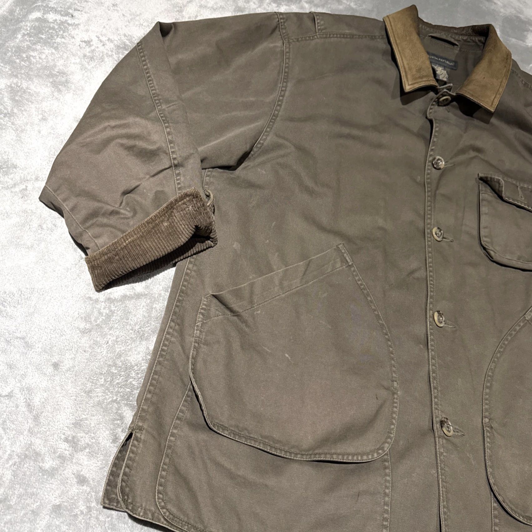 Banana Republic VINTAGE Banana Republic Barn Coat Mens Large Brown Cotton Leather Chore Jacket Overcoat Twill Long Pockets Logo Zipper Button Size US L / EU 52-54 / 3 - 4 Thumbnail