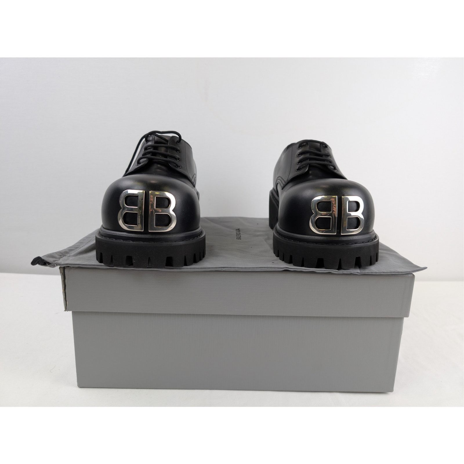 Balenciaga o1rshd1 Soft Calfskin Stomper Derbie BB Boots in Black Size US 6 / EU 39 - 17 Thumbnail