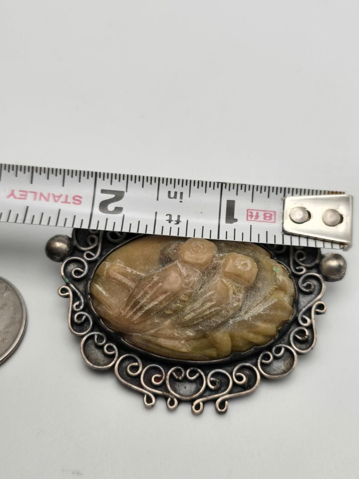Winners Circle Vintage Mexican Silver Brooch – Hand-Carved Two Birds Motif Size ONE SIZE - 7 Thumbnail