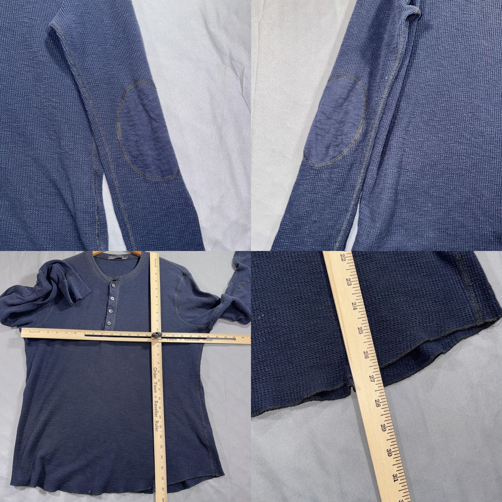 Vince Vince Henley Shirt Mens XL Blue Waffle Knit Thermal Long Sleeve T-Shirt Top Size US XL / EU 56 / 4 - 8 Thumbnail