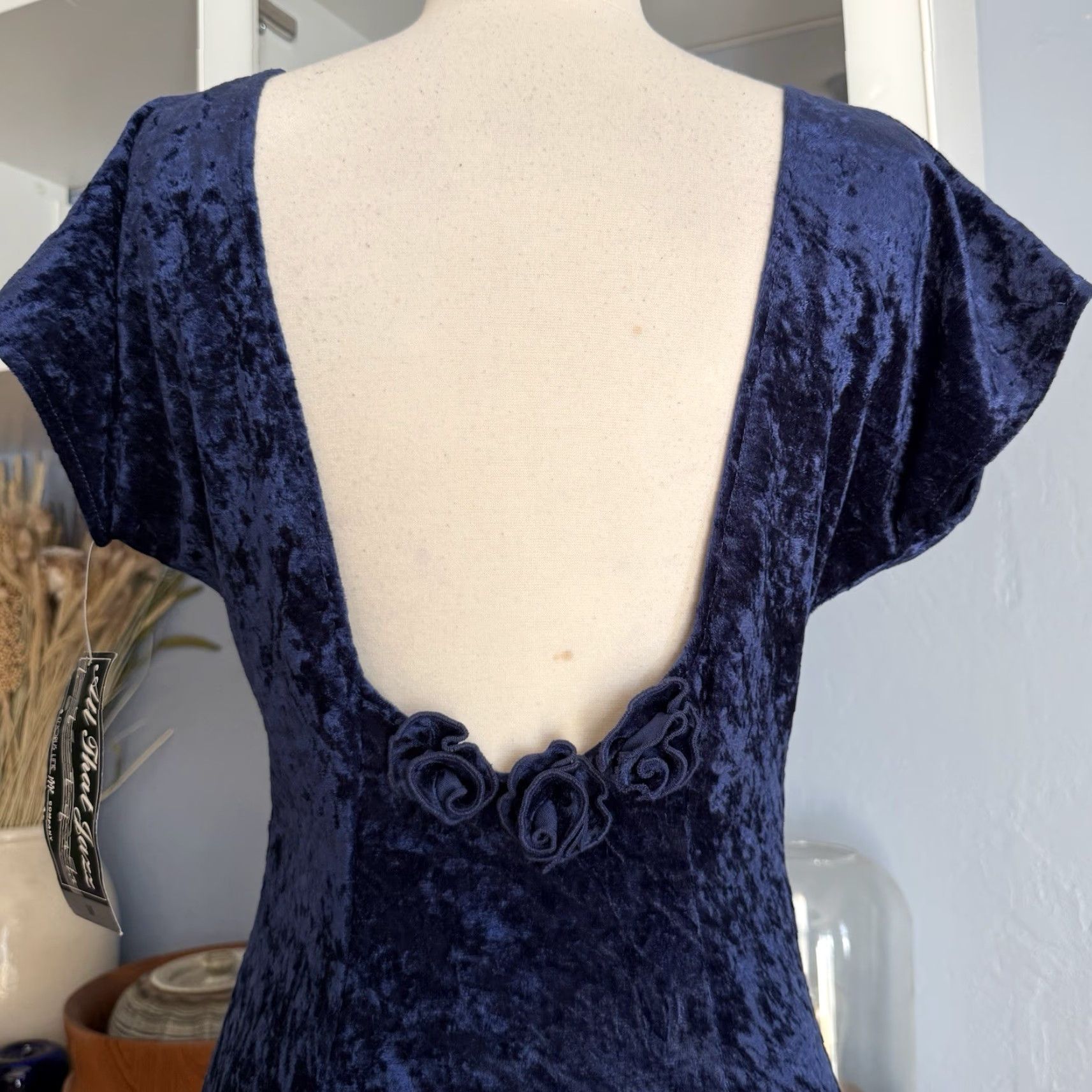 Vintage VINTAGE All That Jazz Dress Whimsygoth 90s Blue Crushed Velvet Mini Fit & Flare Short Sleeve Size M / US 6-8 / IT 42-44 - 6 Thumbnail