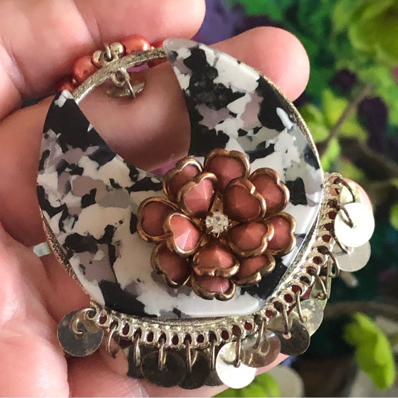 Handmade Handcrafted repurpose floral marble Pearl necklace Size ONE SIZE - 9 Thumbnail