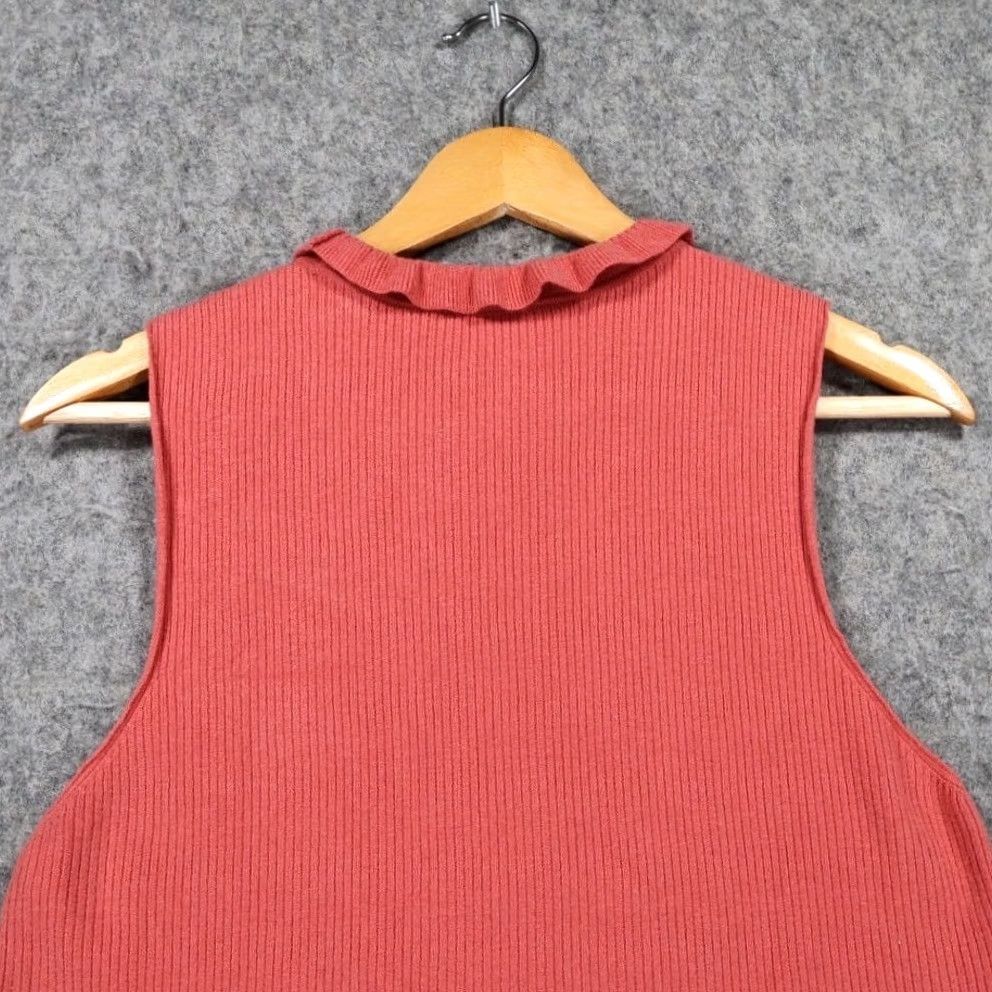 Express Express Tank Top Womens L Pink Ruffle Neck Ribbed Knit Peplum Sleeveless Size L / US 10 / IT 46 - 4 Thumbnail