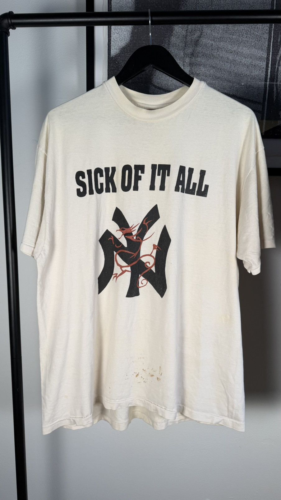 Vintage 🚭GRAIL 🚭 90s WHITE SICK OF IT ALL NEW YORK HARDCORESHIRT Size US XL / EU 56 / 4 - 6 Thumbnail