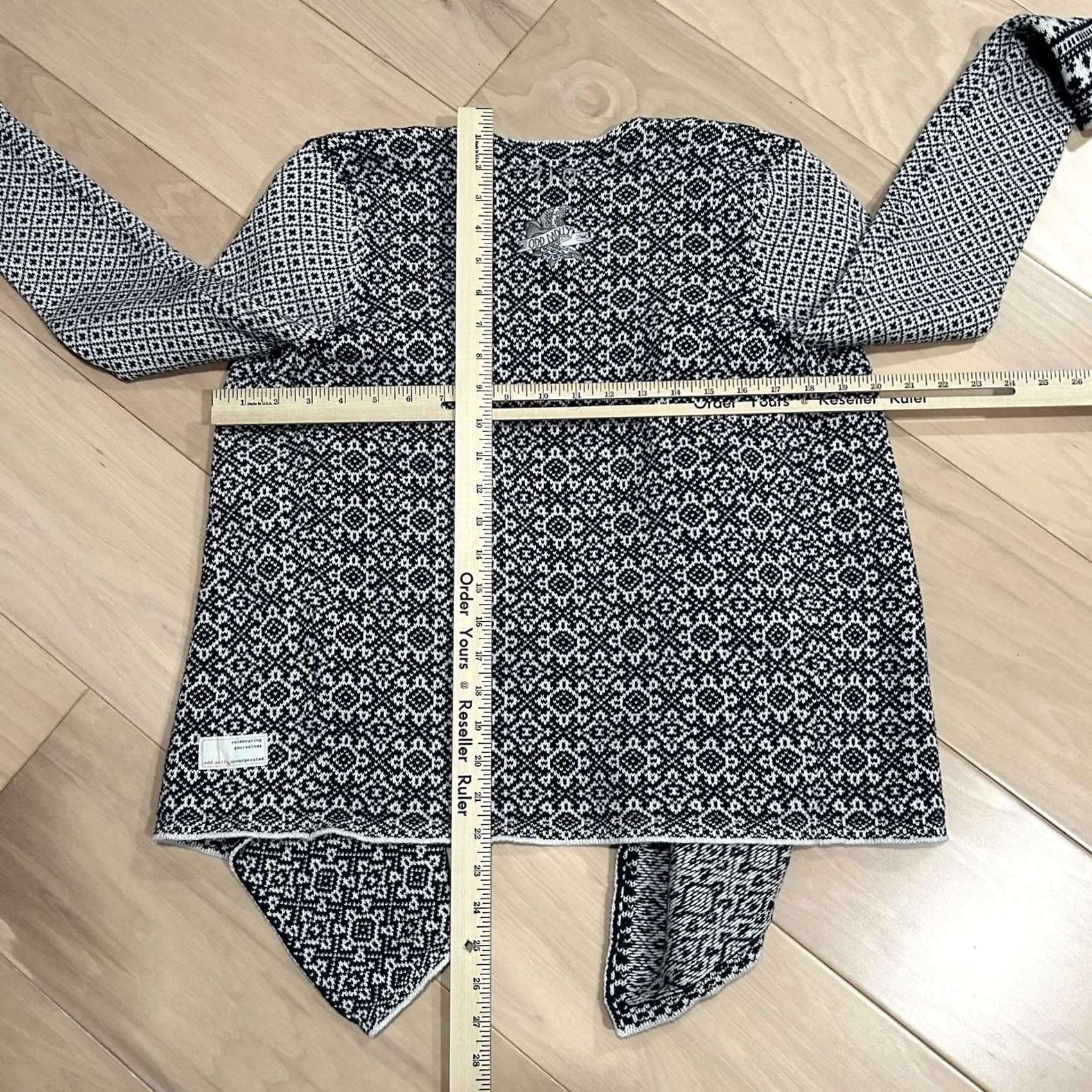 Vintage Odd Molly Cotton Shawl Wrap Cardigan Nordic Women’s L Black / White Fair Isle Knit Lightweight Long Sleeve Regular Hand Wash Only Vintage: No Mens? Size L / US 10 / IT 46 - 7 Thumbnail
