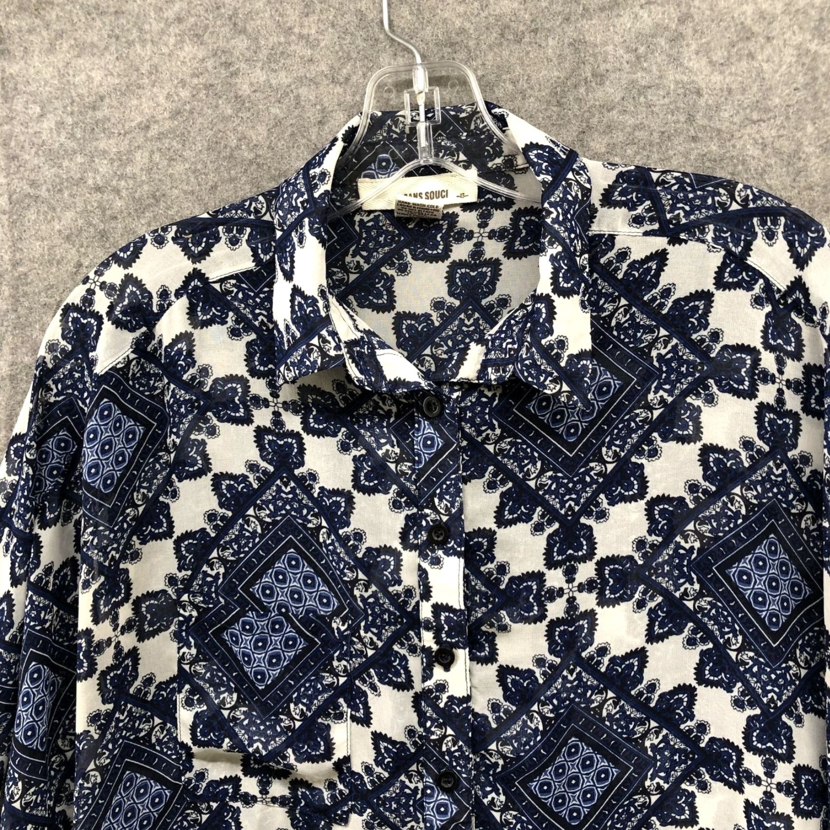 Vintage Sans Souci Blouse Oversized Chiffon Overshirt Womens XS Button Down Paisley High Low Blue Size XS / US 0-2 / IT 36-38 - 3 Thumbnail