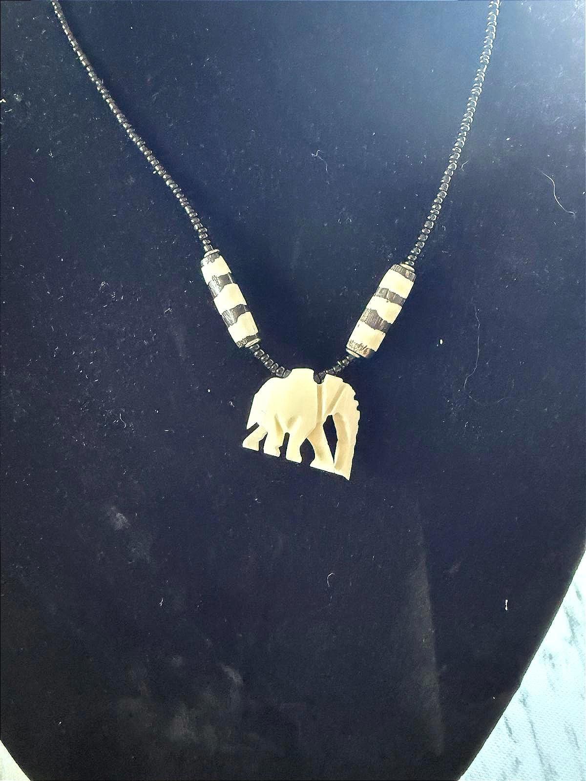Other Hand-Carved Elephant Pendant Beaded Necklace Size ONE SIZE - 1 Thumbnail