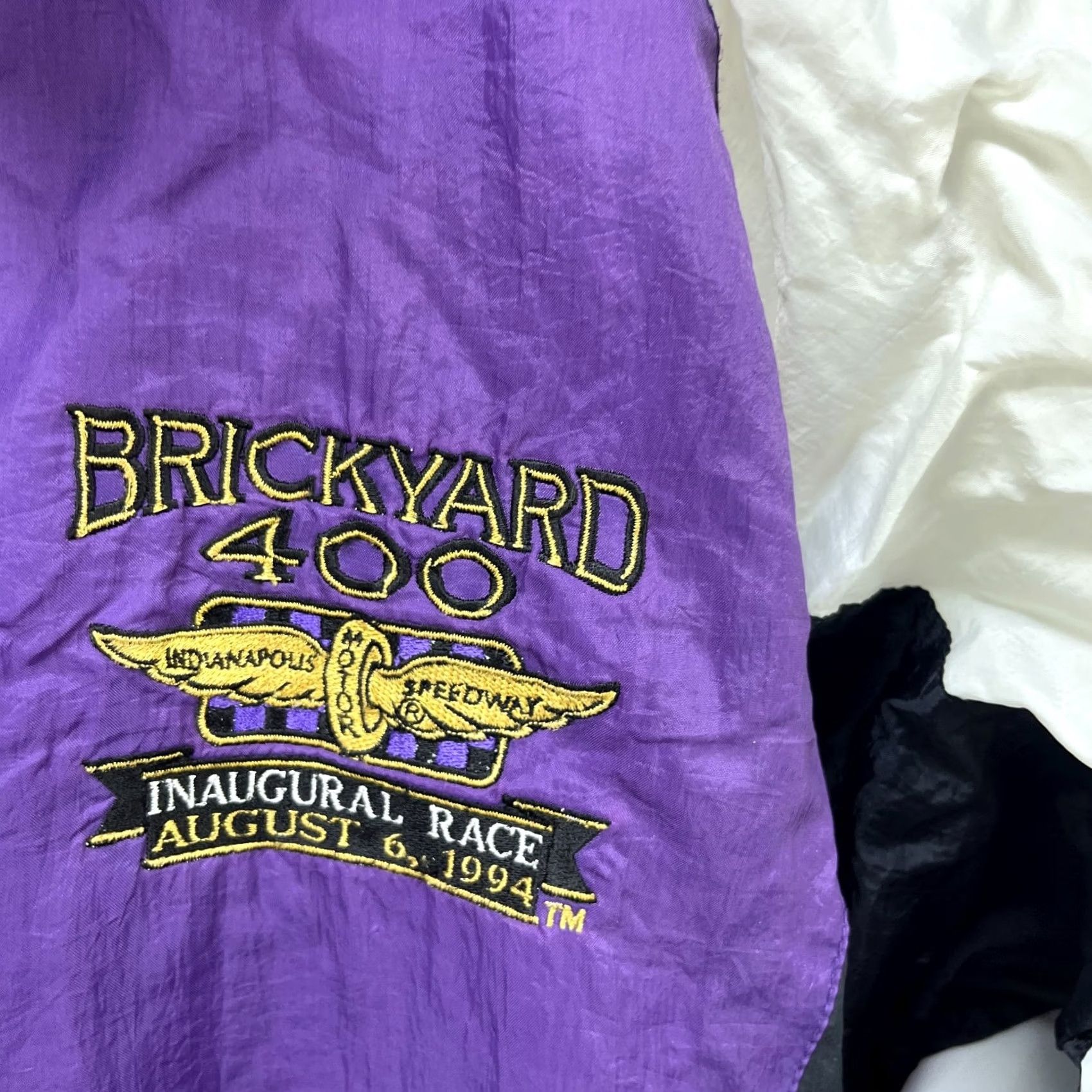 Logo 7 VINTAGE 90s Brickyard 400 NASCAR Racing Jacket Large Mens Windbreaker Nike Air Logo Purple Solid Reversible Hooded Size US L / EU 52-54 / 3 - 7 Thumbnail