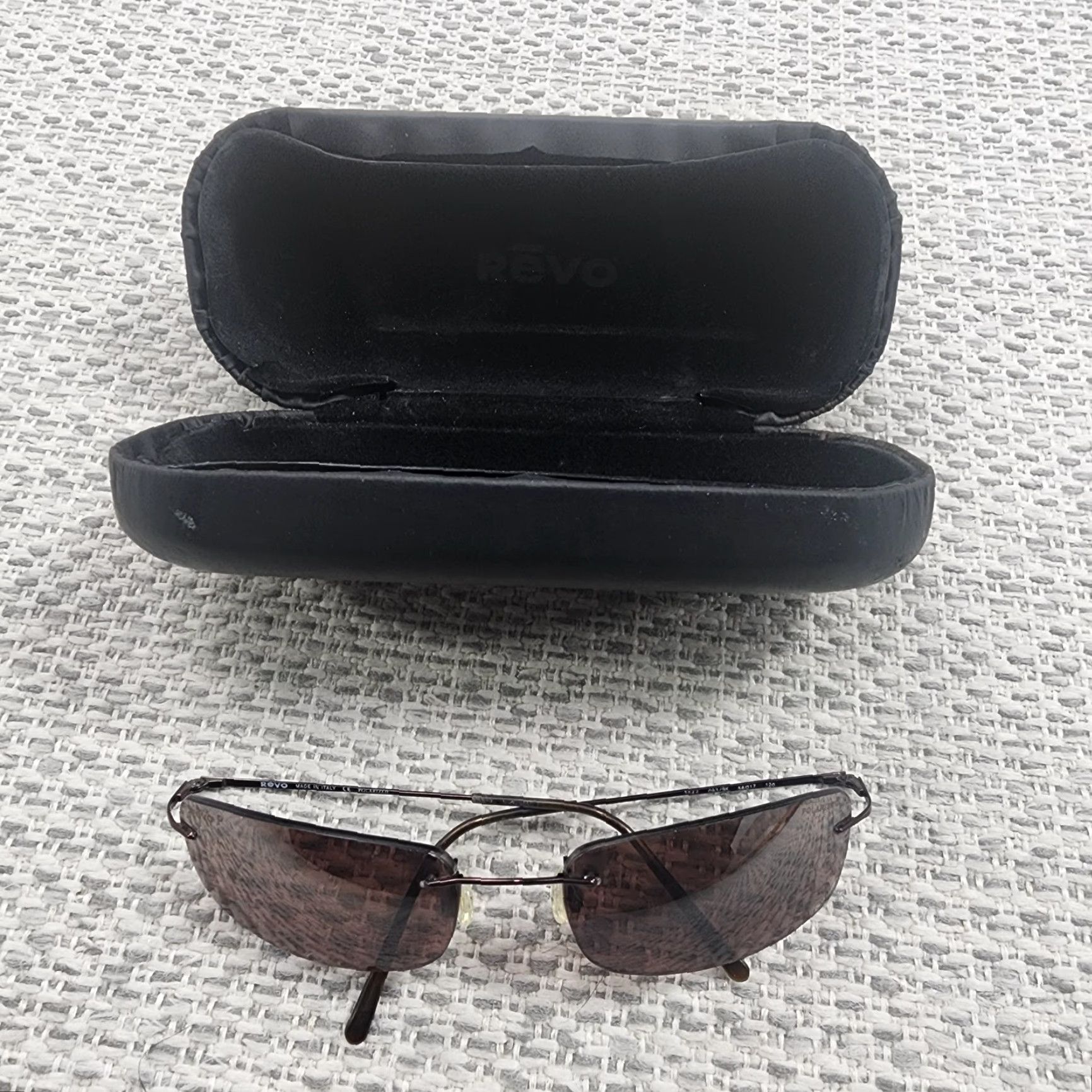 Vintage VINTAGE REVO Sunglasses 3044 Brown Polarized Rimless 56[]17-120 Made in Italy Mens Square Metal Case Included Size ONE SIZE - 2 Thumbnail