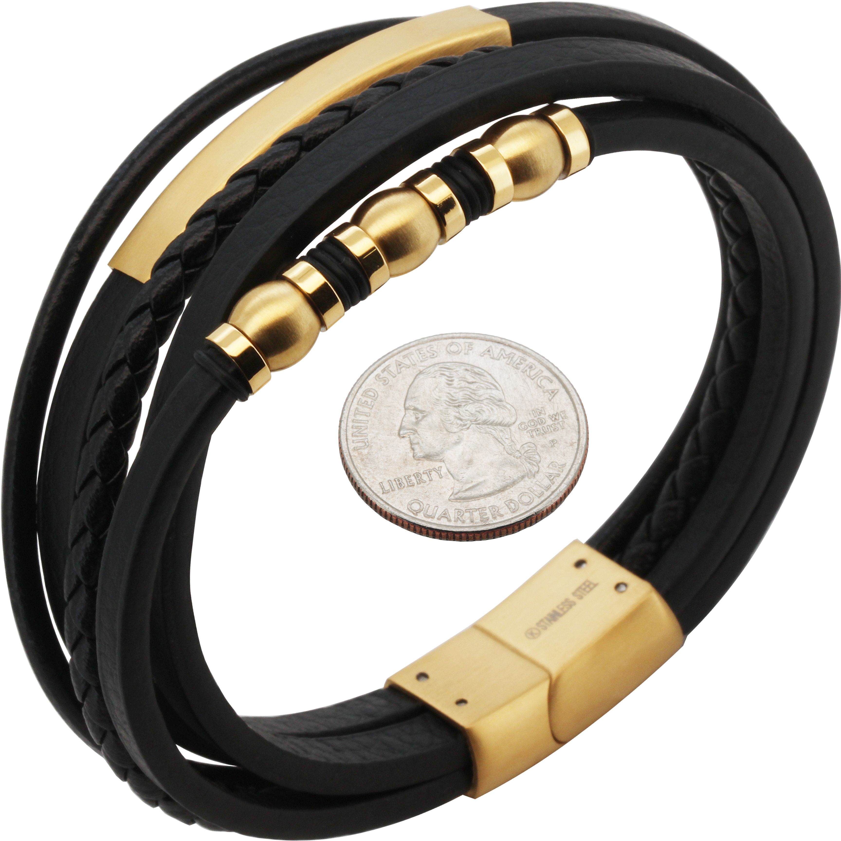 Other 316L Stainless Steel 18k GP 26mm ID Leather Bracelet 8.5” Size ONE SIZE - 1 Preview