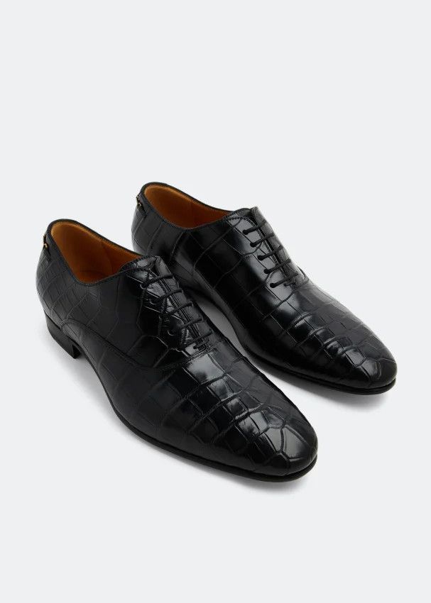 Gucci o1s1wg110325 Men's Crocodile Lace-Up Shoes in Black Size US 10 / EU 43 - 3 Thumbnail