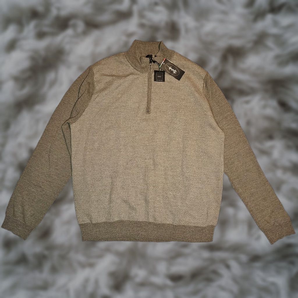 Saks Fifth Avenue VINTAGE Saks Fifth Avenue Herringbone Sweater Mens 2XL Tan Gray 100% Merino Wool NWT Size US XXL / EU 58 / 5 - 1 Thumbnail