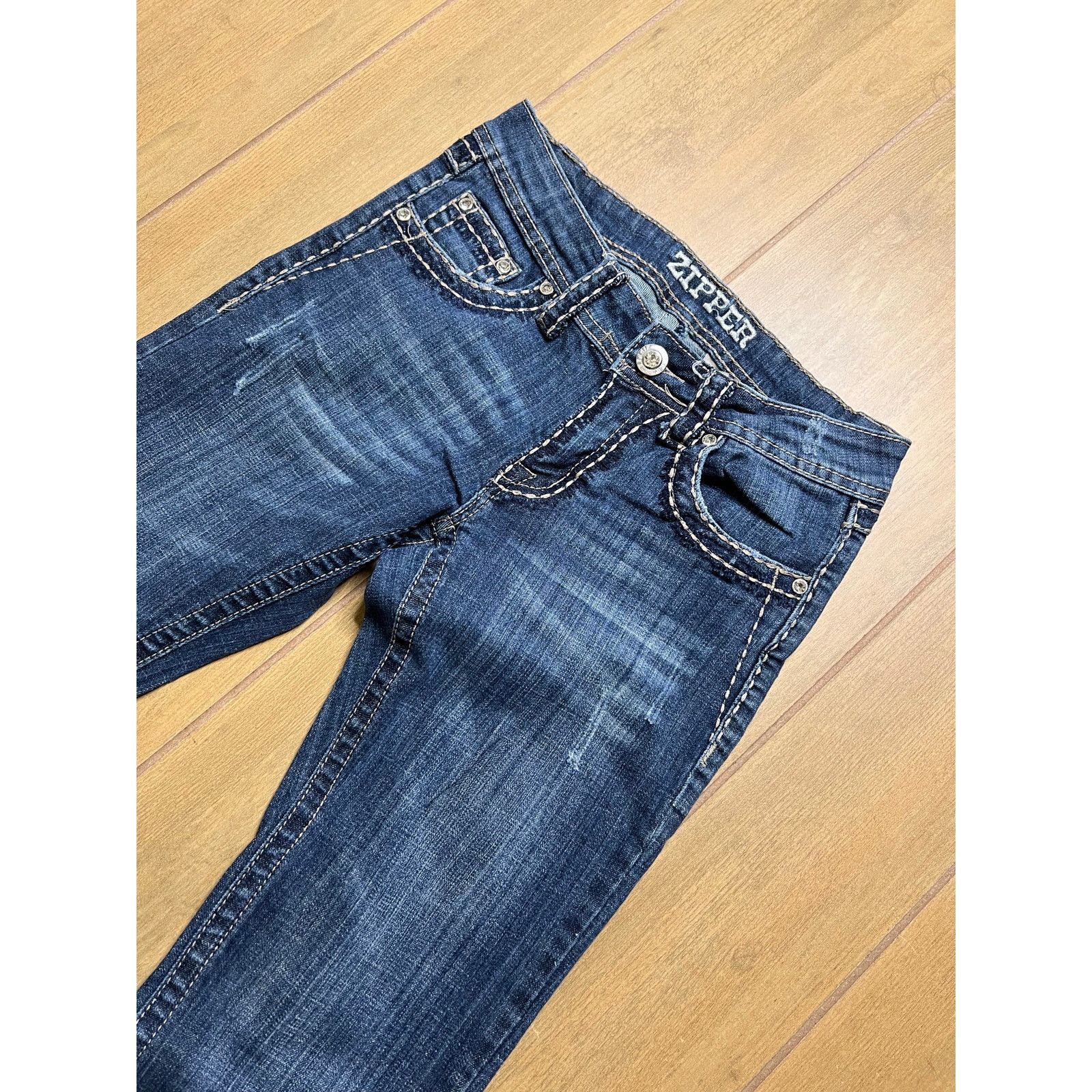 Vintage Zipper Y2K Bootcut Jeans Womens Size 9 Blue Rhinestone 27x30 Size US 27 - 2 Thumbnail