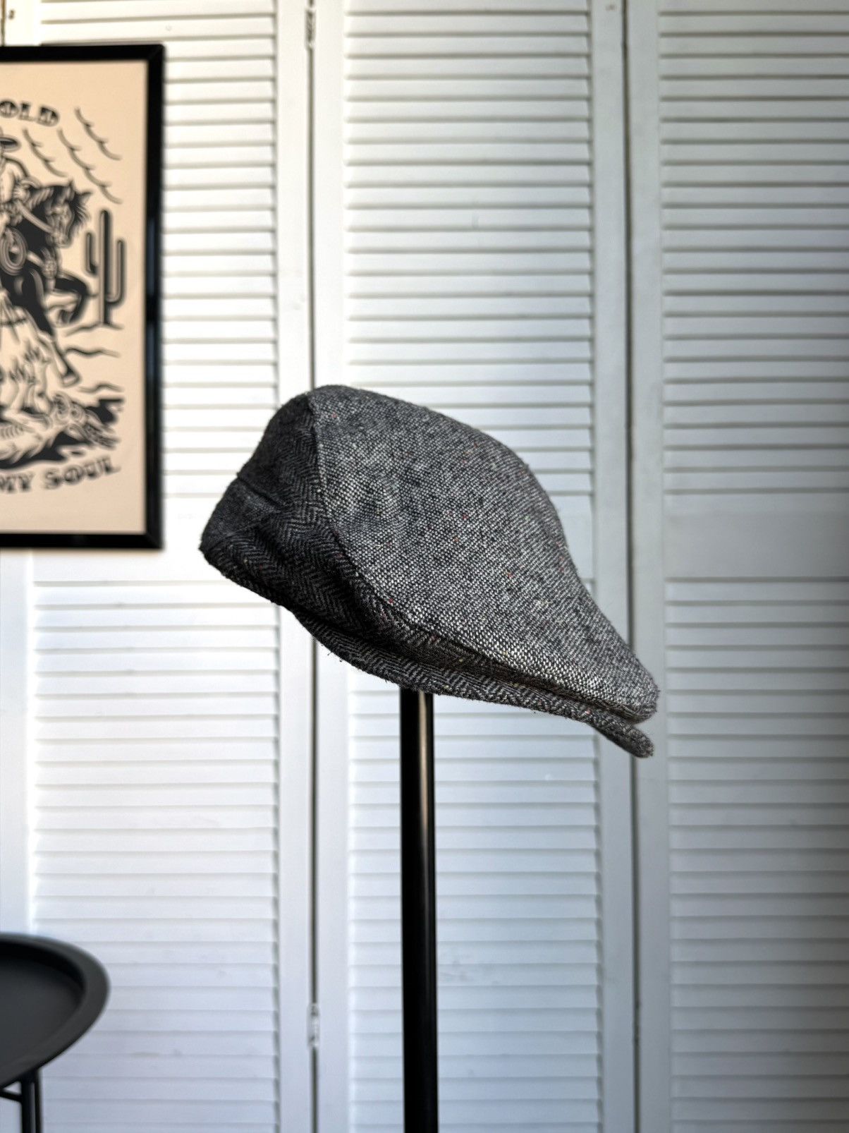 Vintage Vintage Tweed Ivy Cap / Flat Cap – Gray Herringbone Wool Size ONE SIZE - 13 Thumbnail