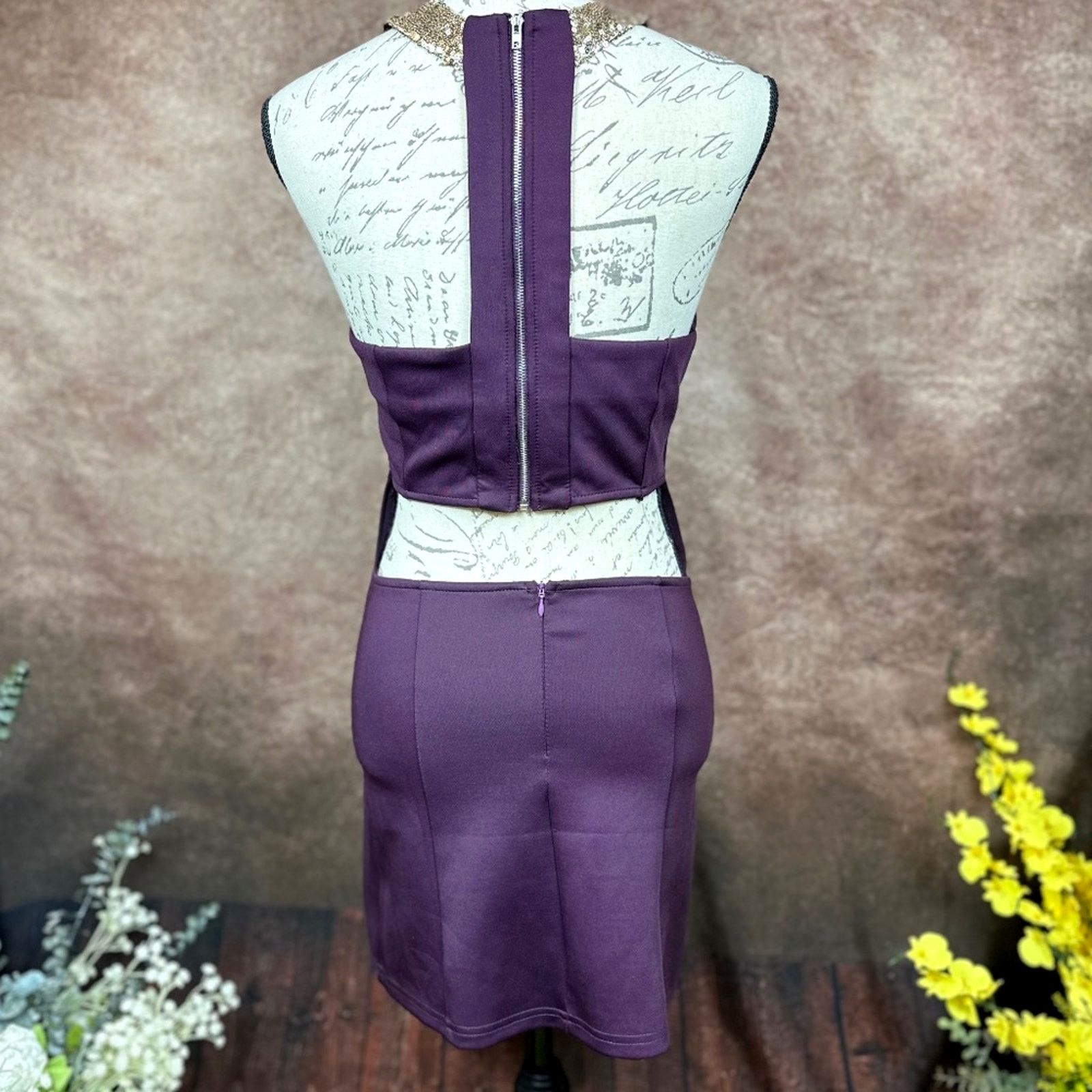 Other Tobi Cut Out Back Mini Cocktail Dress Purple Gold - size M Size M / US 6-8 / IT 42-44 - 12 Thumbnail